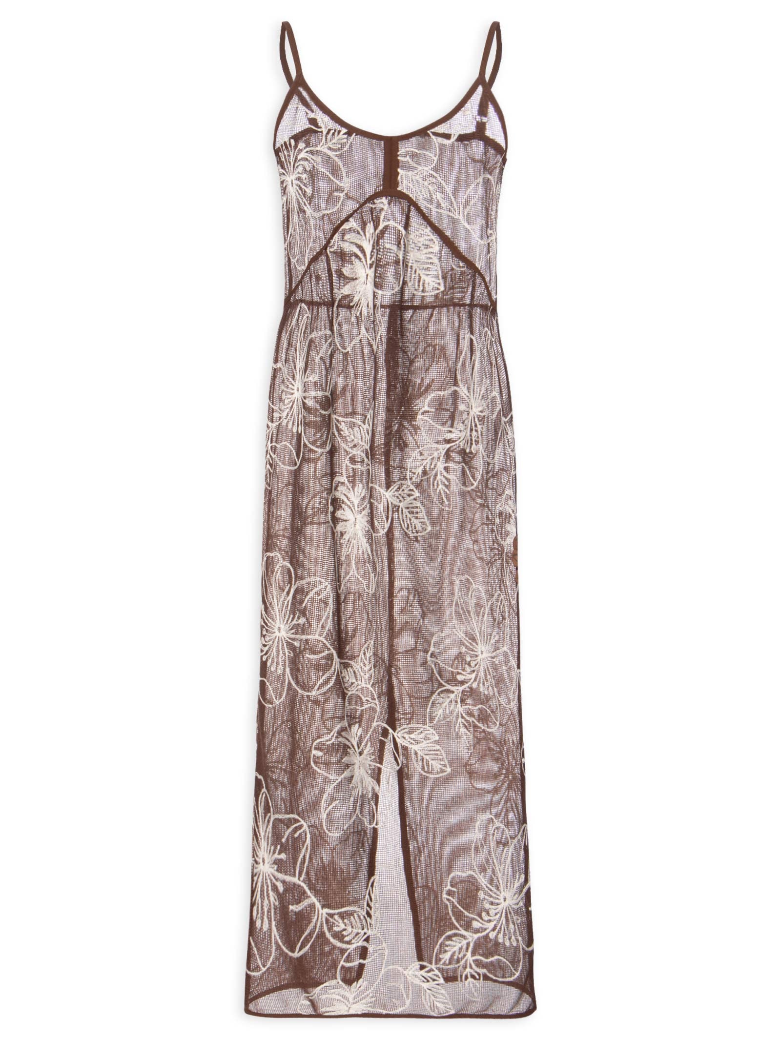 Vestido Feminino Midi Com Recortes E Franzido Marrom '2Essential