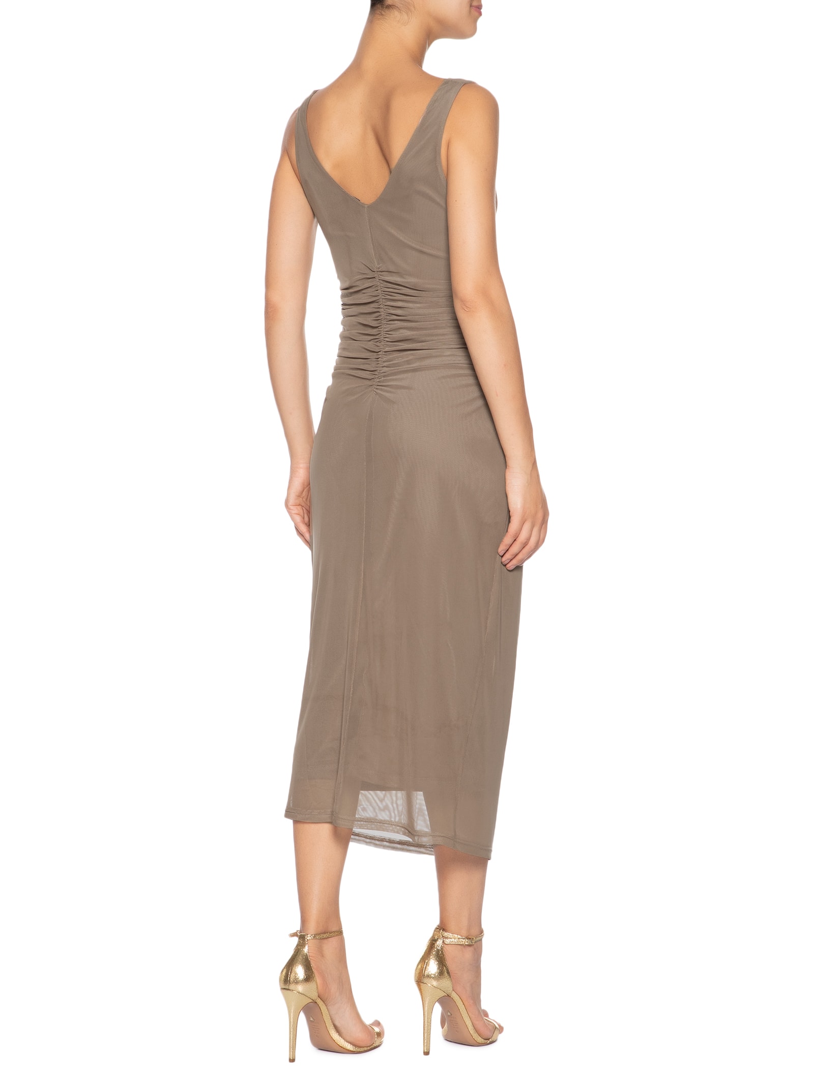 Vestido Feminino Midi Drapeado Bege Market 33