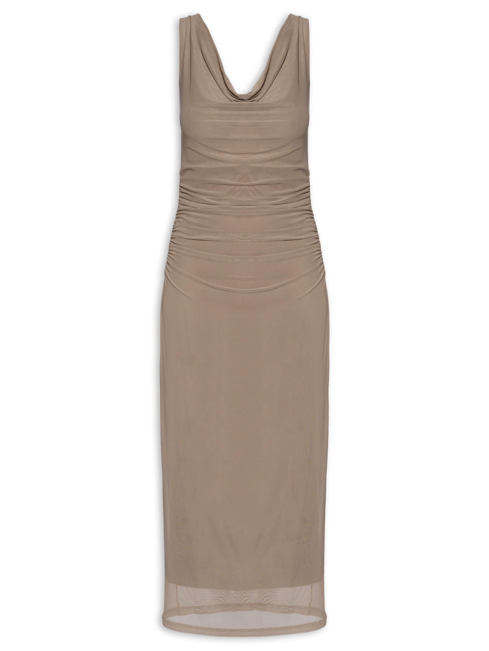 Vestido Feminino Midi Drapeado Bege Market 33