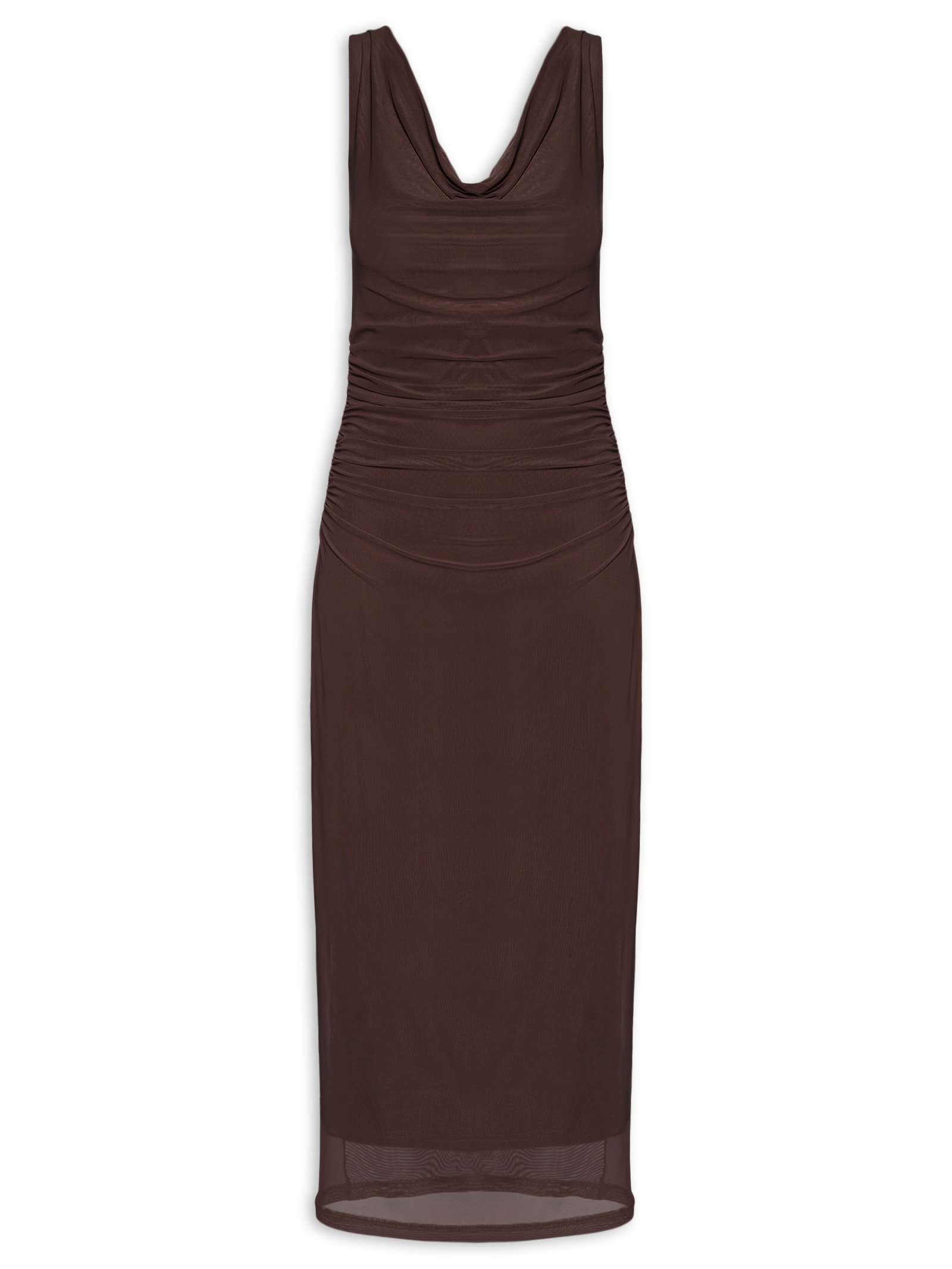 Vestido Feminino Midi Drapeado Marrom Market 33