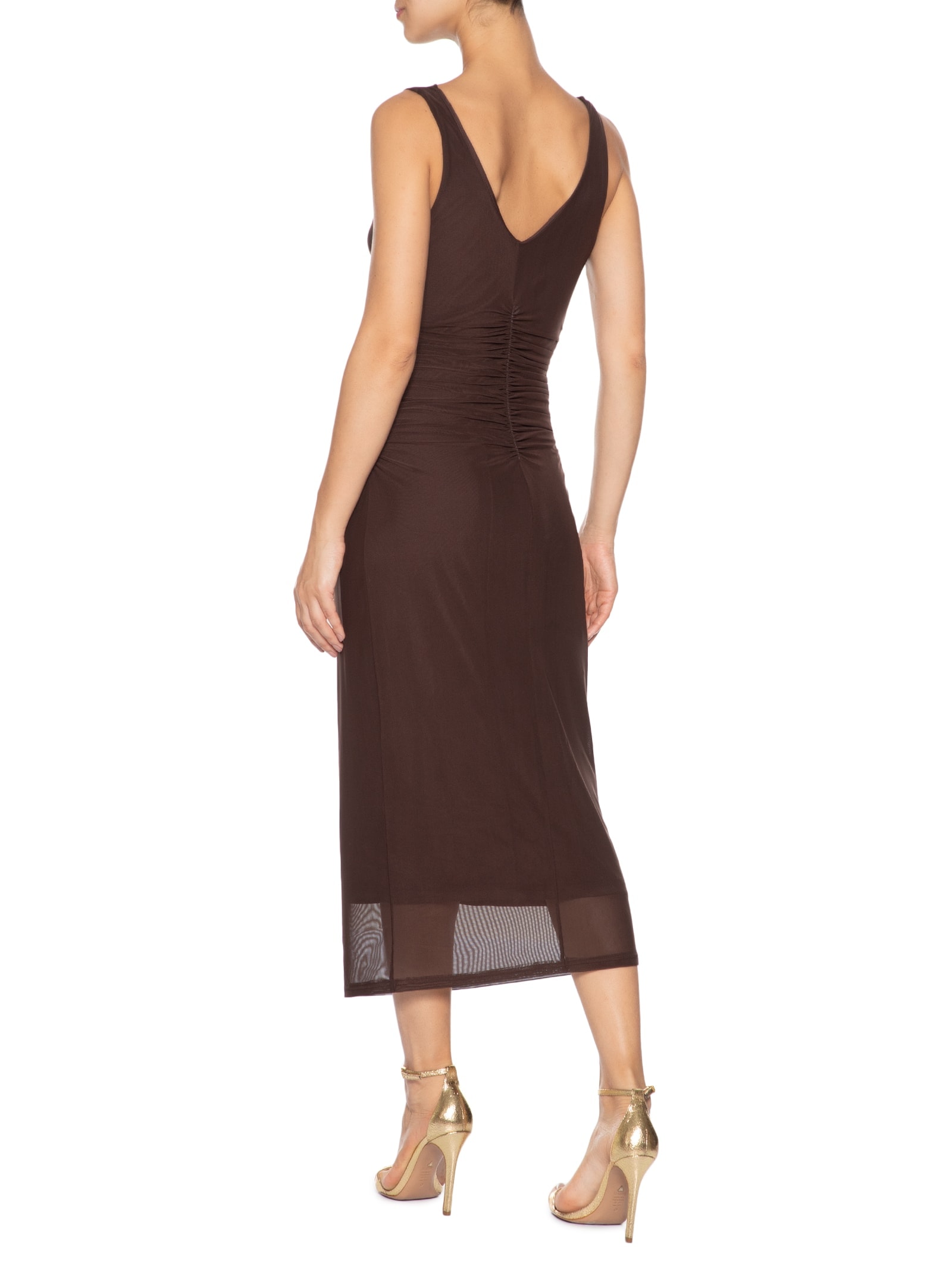 Vestido Feminino Midi Drapeado Marrom Market 33