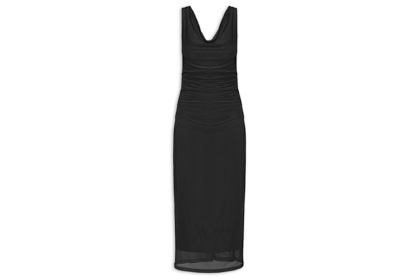 Vestido Feminino Midi Drapeado - Preto