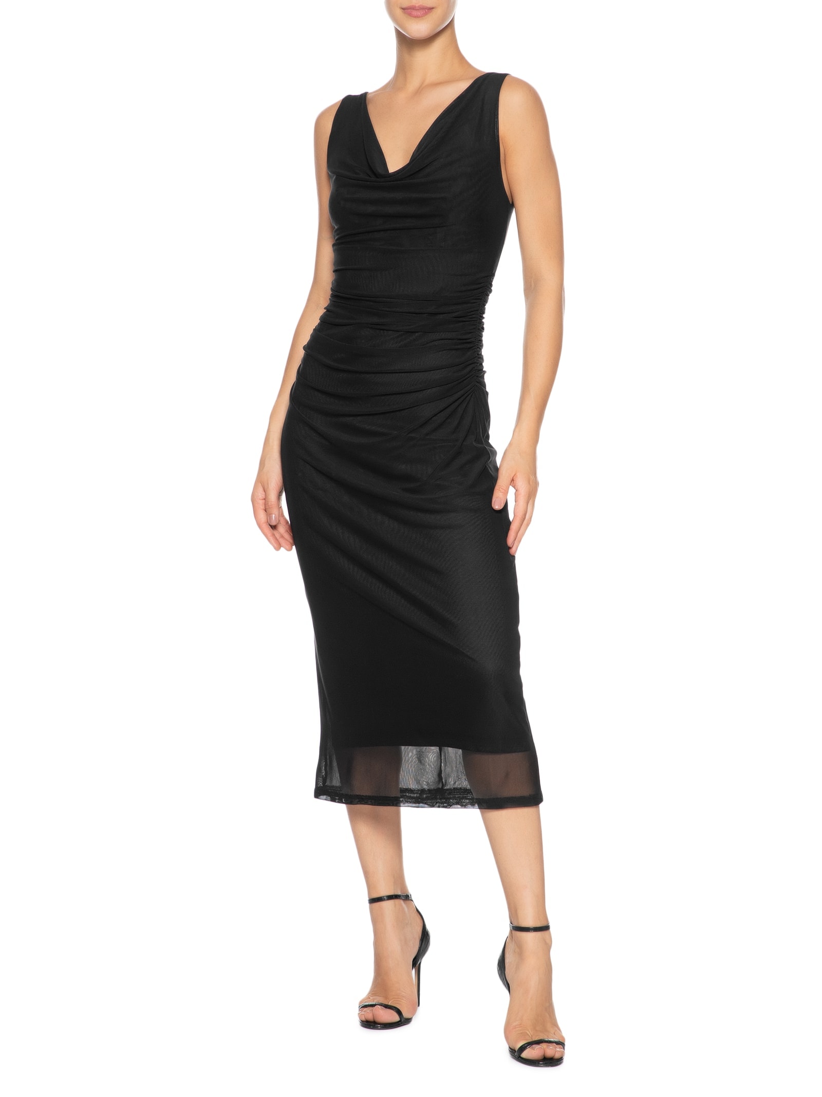 Vestido Feminino Midi Drapeado Preto Market 33