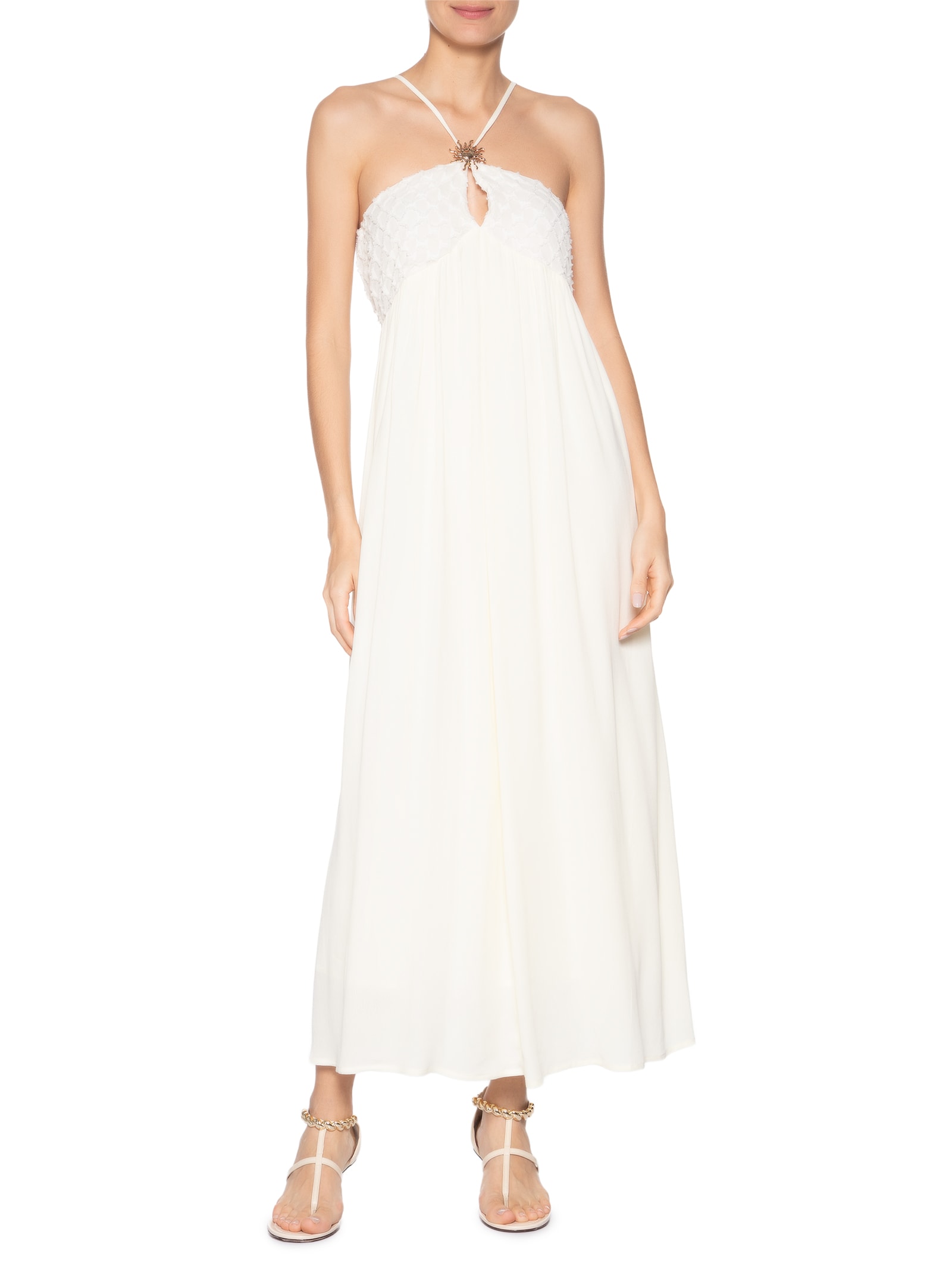 Vestido Feminino Midi Fluido Com Textura Bege '2Essential