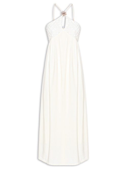 Vestido Feminino Midi Fluido Com Textura – Bege