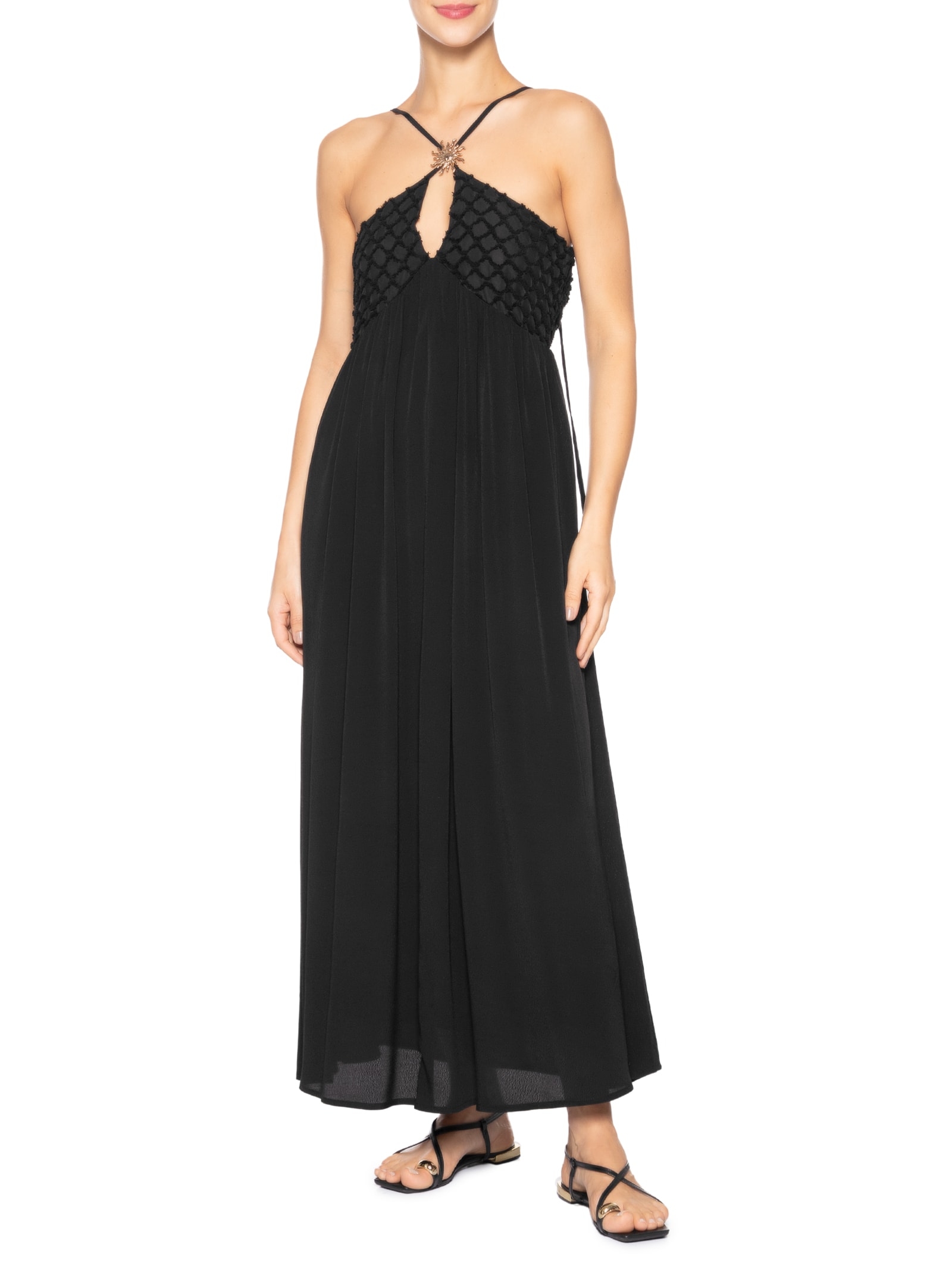 Vestido Feminino Midi Fluido Com Textura Preto '2Essential