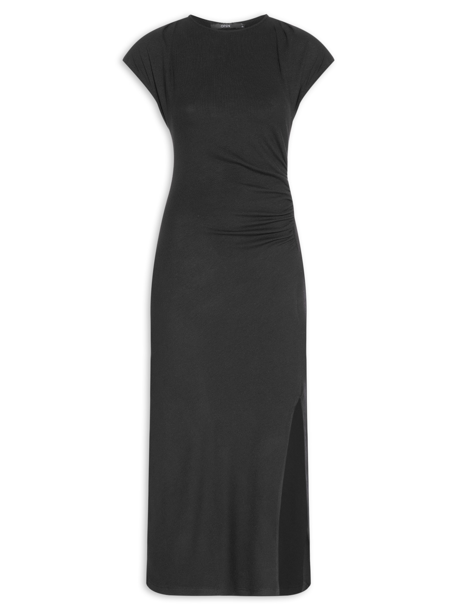 Vestido Feminino Sinuoso Com Franzido Preto Open