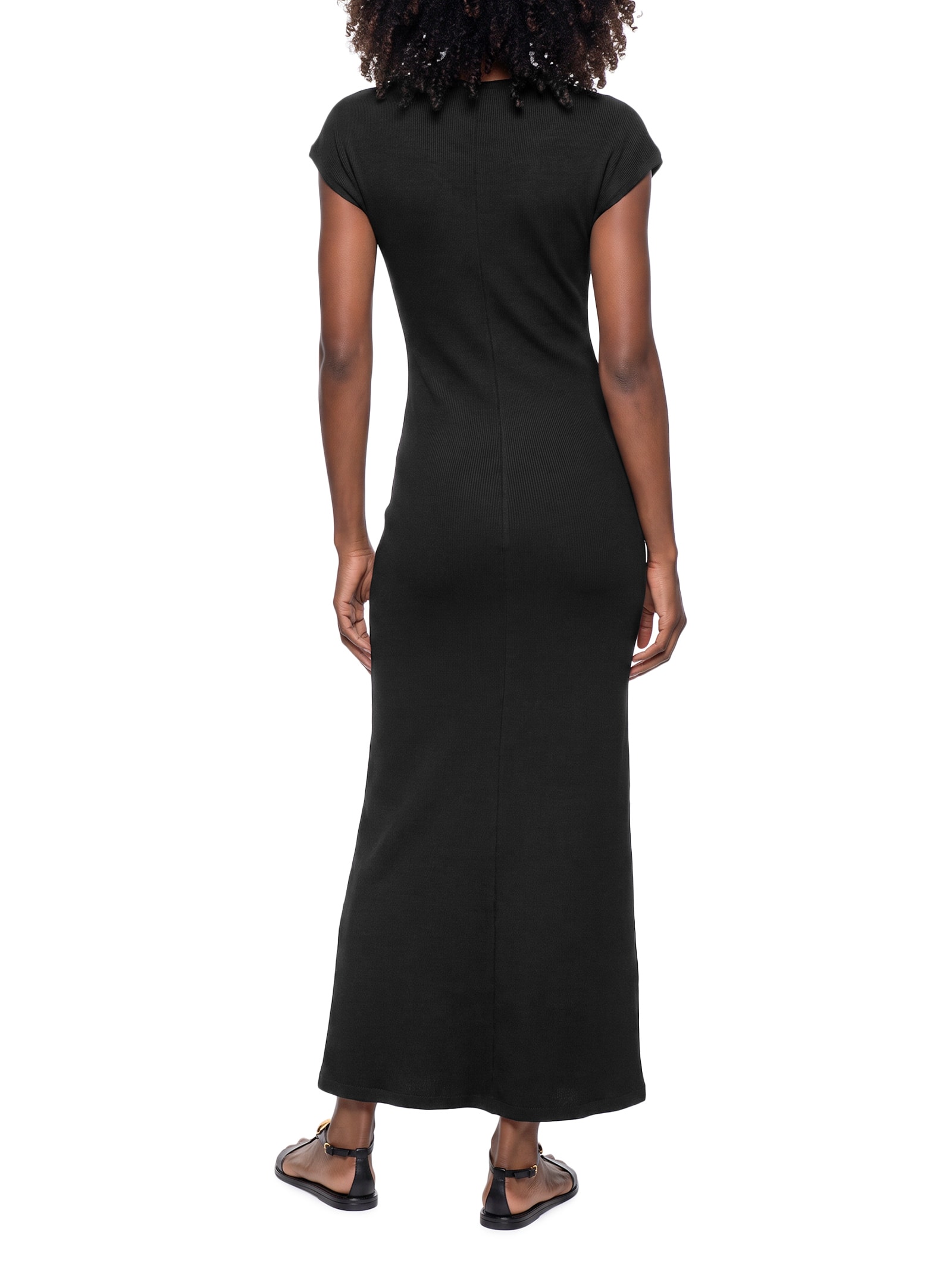 Vestido Feminino Sinuoso Com Franzido Preto Open