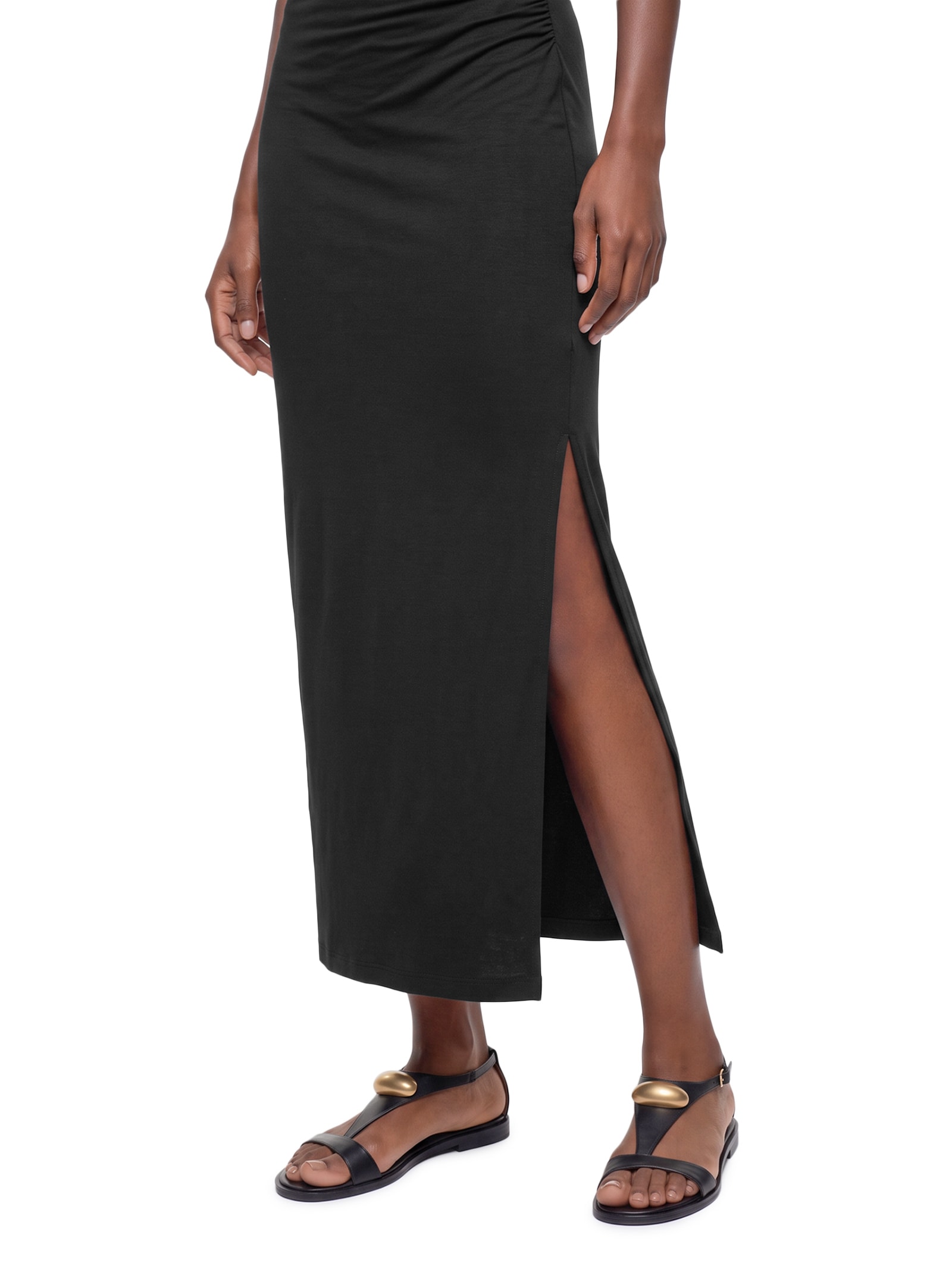 Vestido Feminino Sinuoso Com Franzido Preto Open