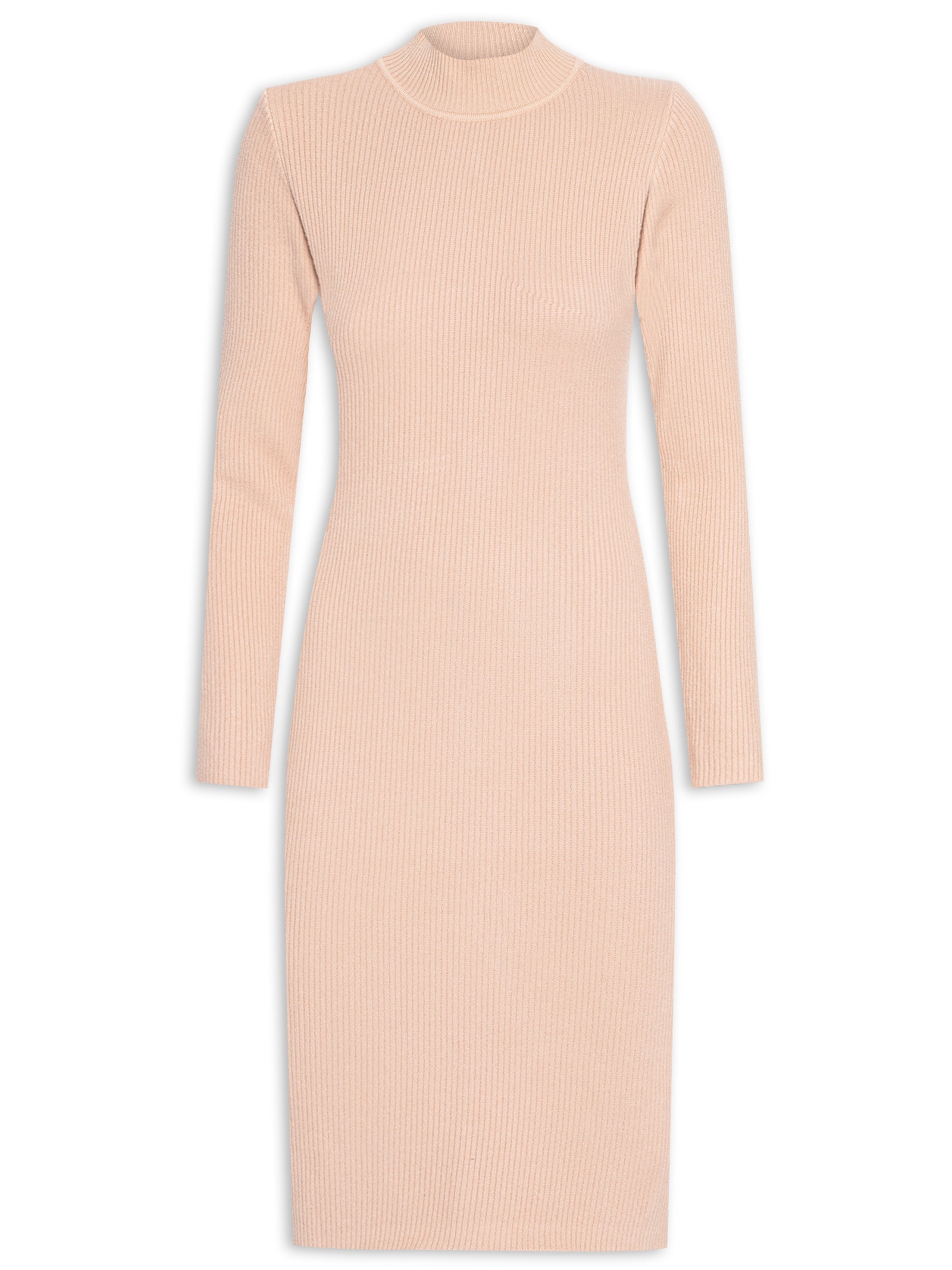 Vestido Feminino Tricot Manga Longa Bege Basiq