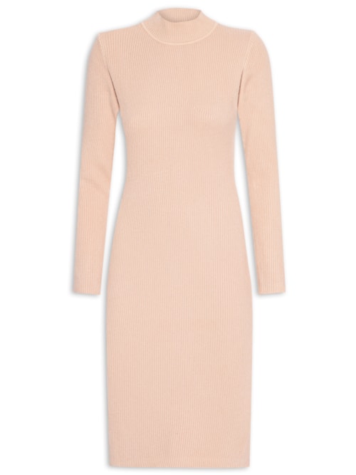 Vestido Feminino Tricot Manga Longa – Bege