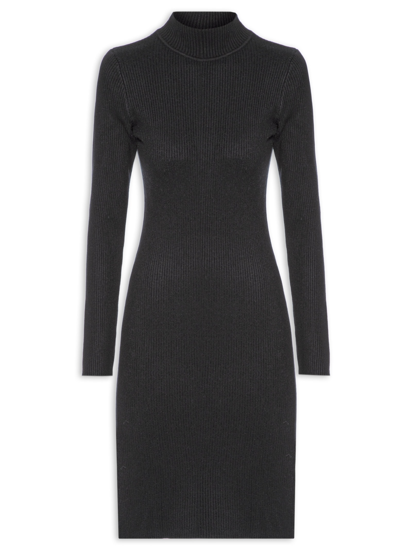 Basiq Vestido Feminino Tricot Manga Longa Preto