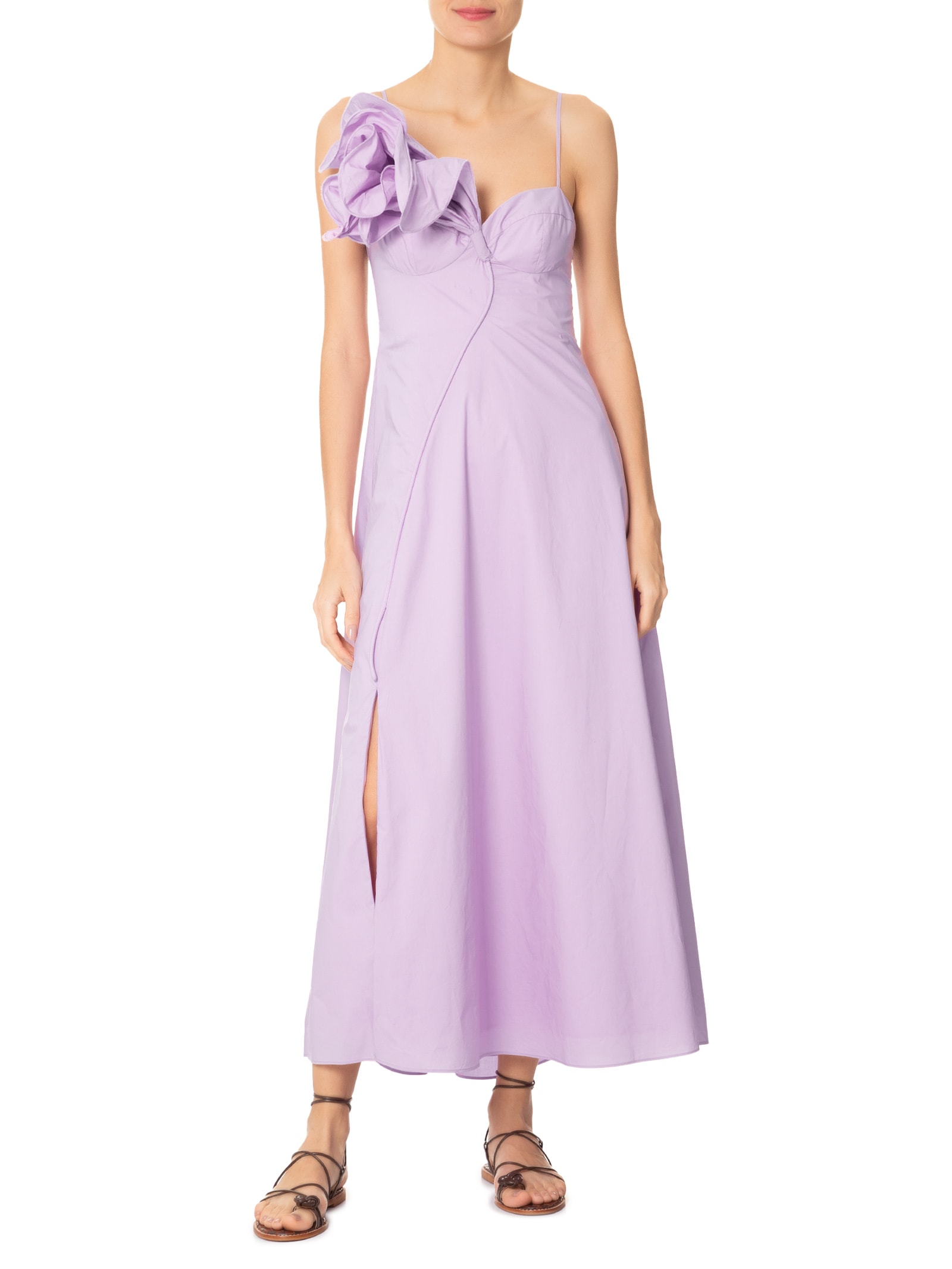 Vestido Fenda Flor 3D Roxo Farm