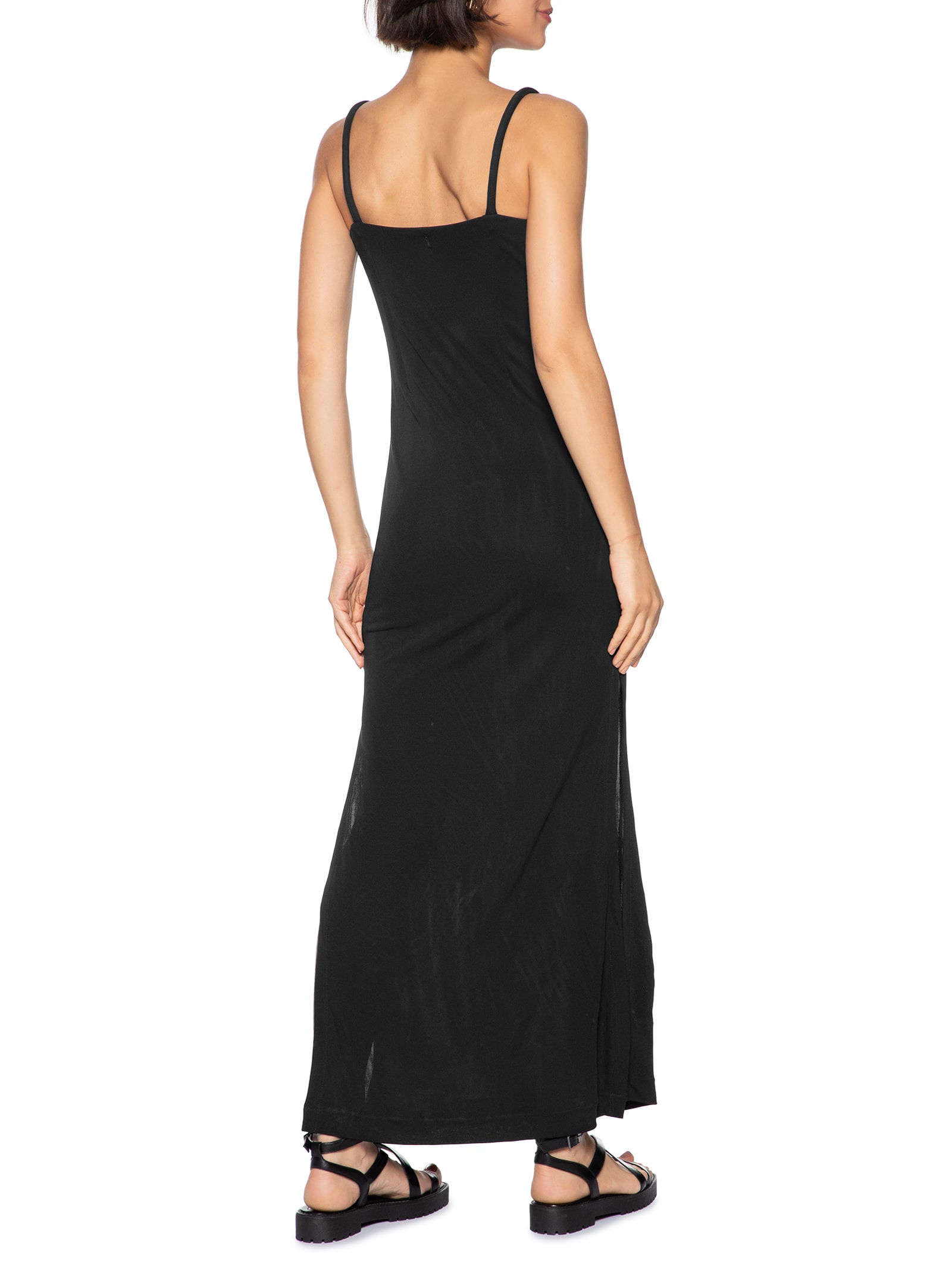 Vestido Fenda Jersey Lab Preto Cantão