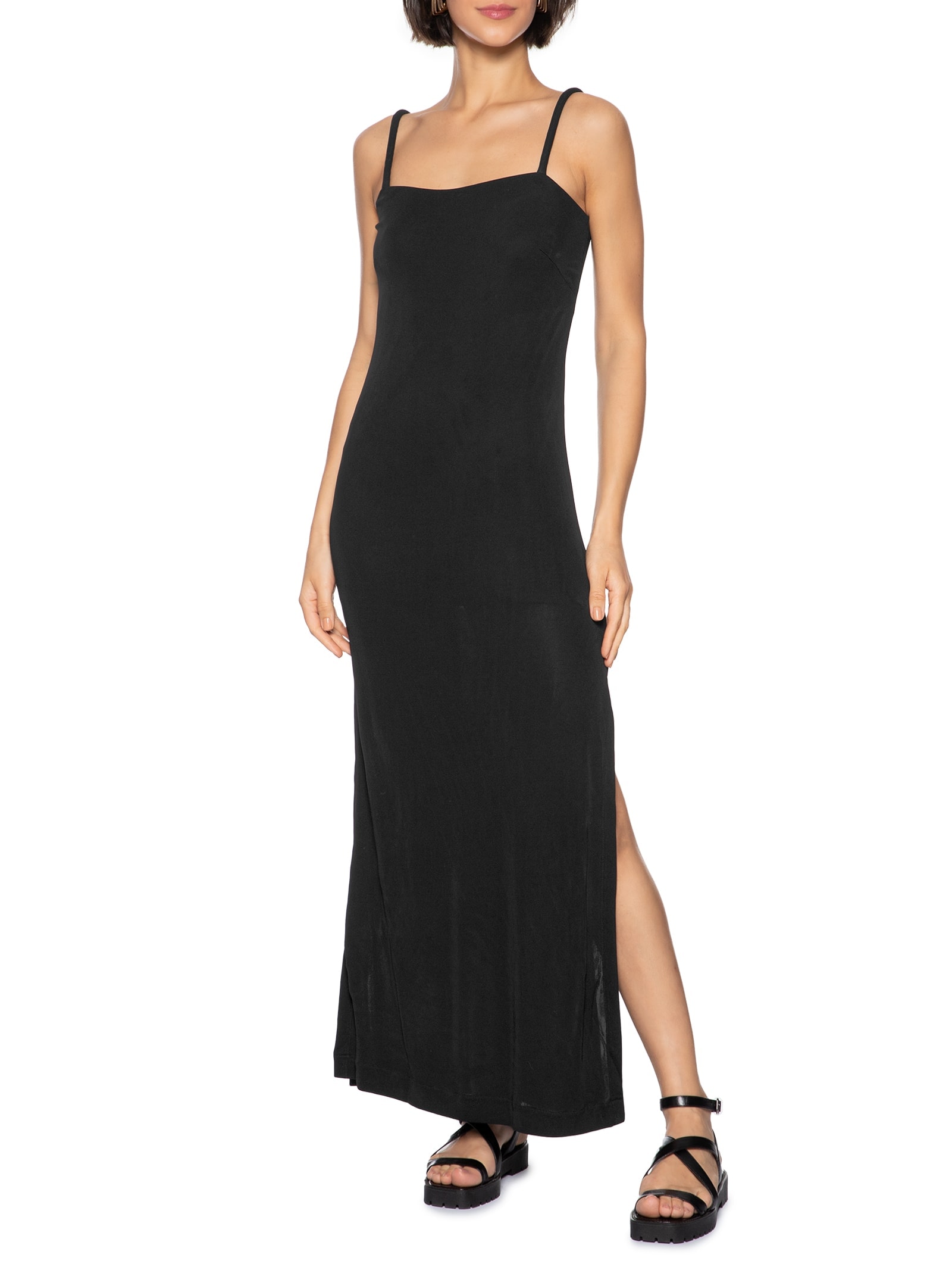 Vestido Fenda Jersey Lab Preto Cantão