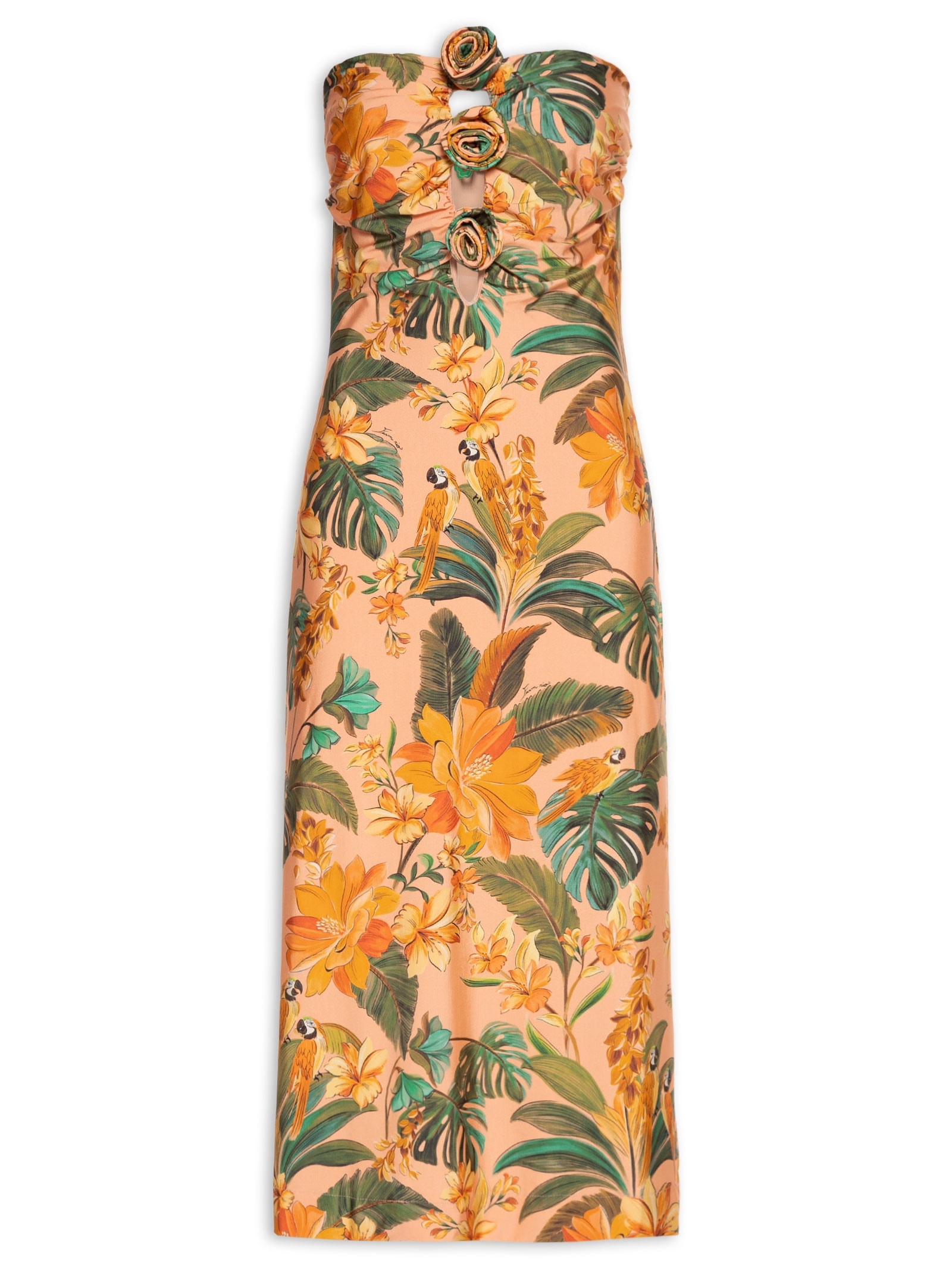 Vestido Flor Cantos Dos Pássaros Laranja Farm