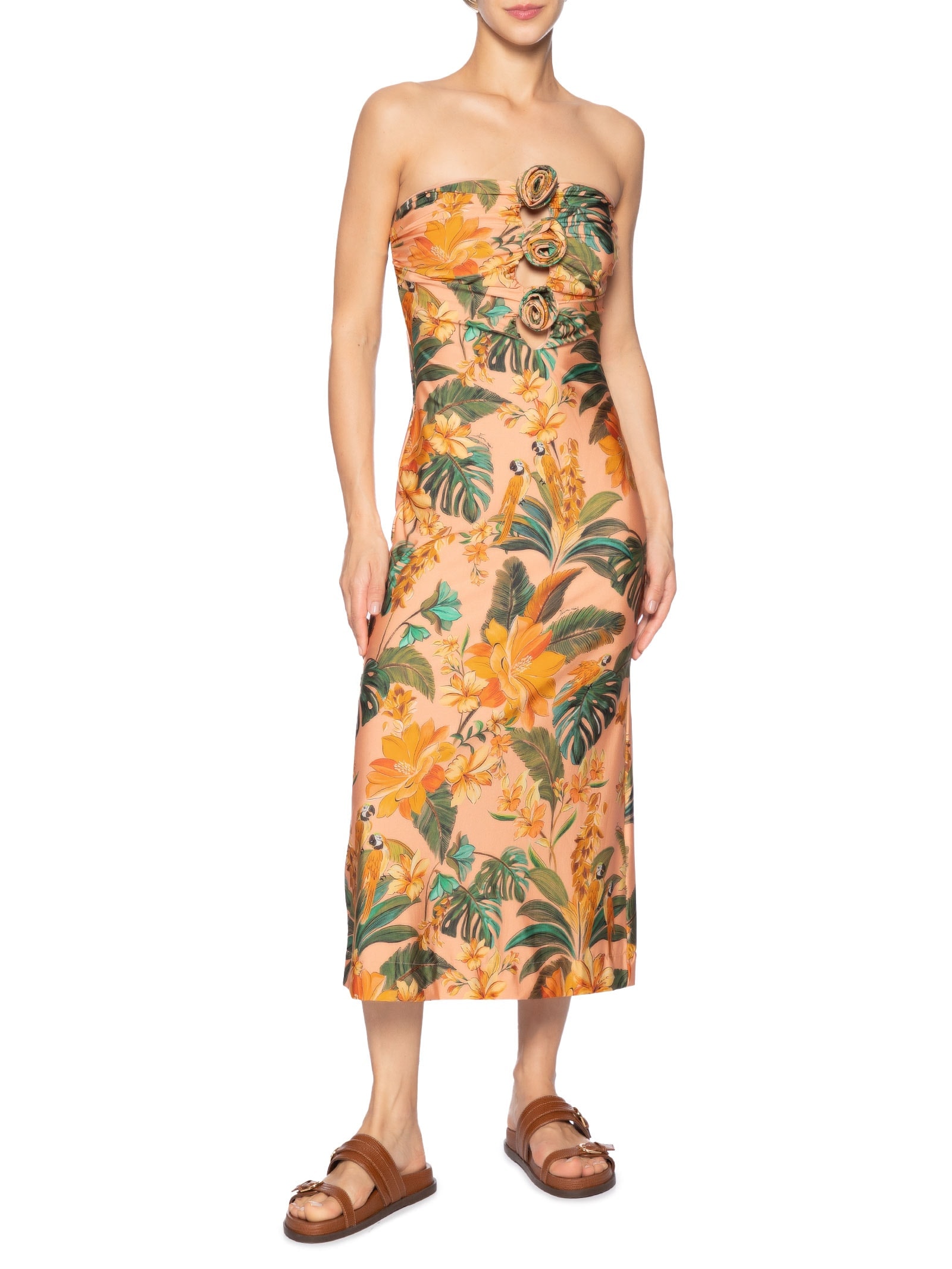 Vestido Flor Cantos Dos Pássaros Laranja Farm