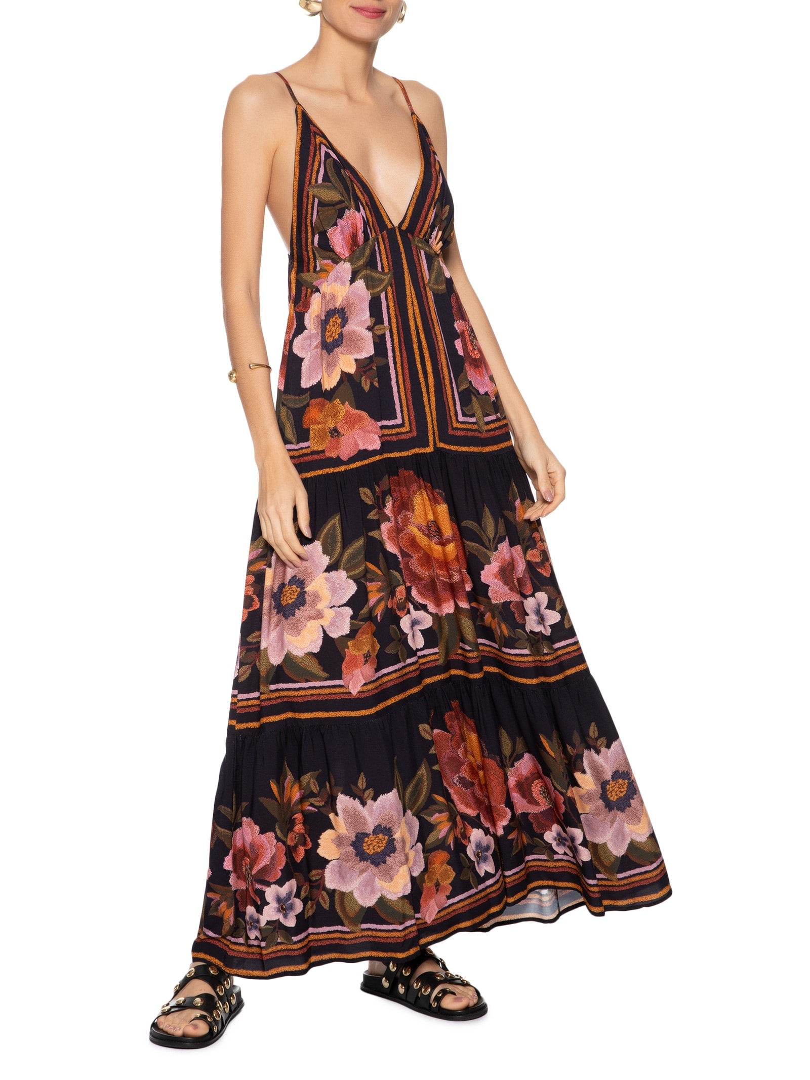 Farm - Vestido Floral Cleo - Preto