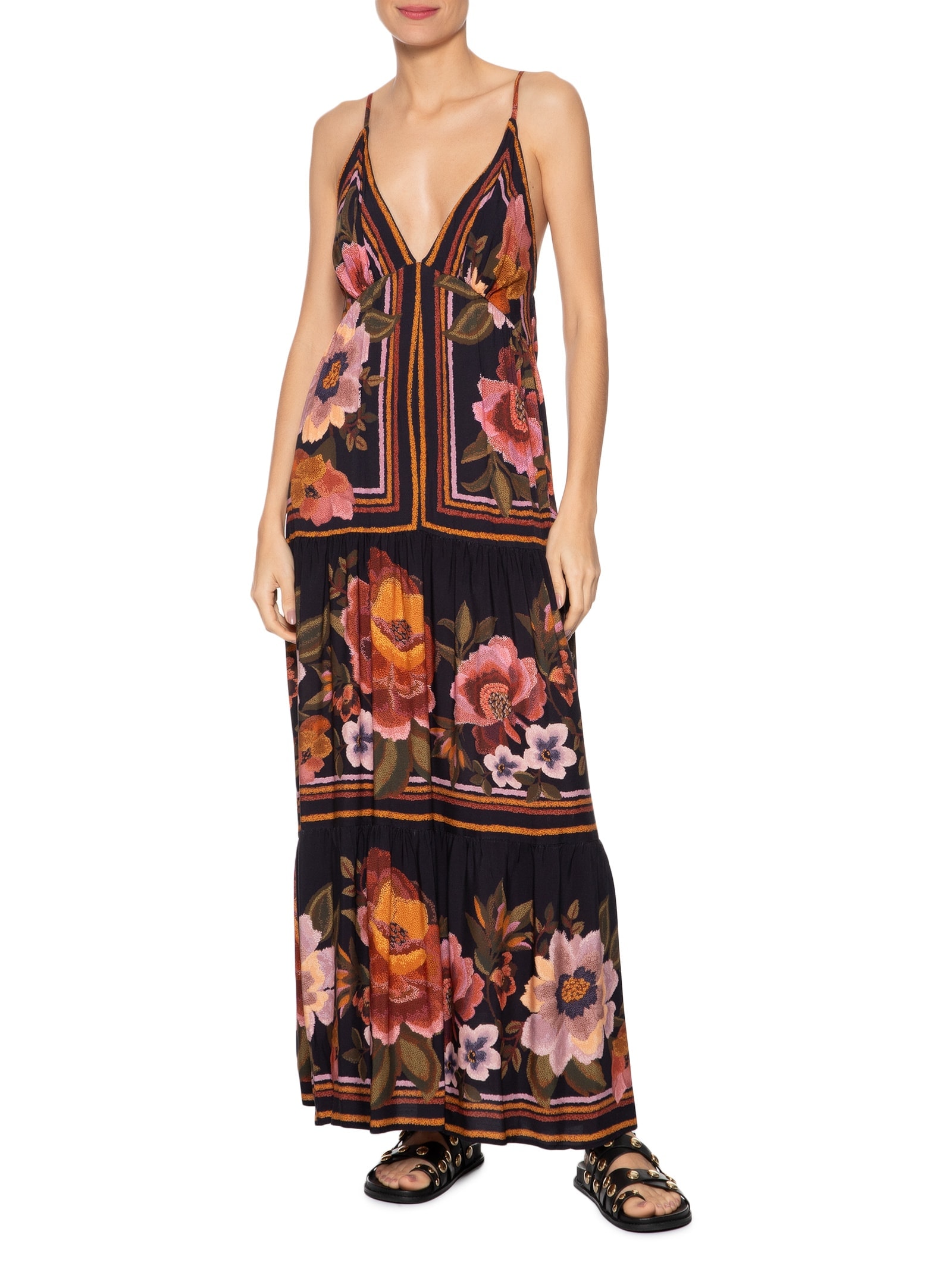 Vestido Floral Cleo Preto Farm