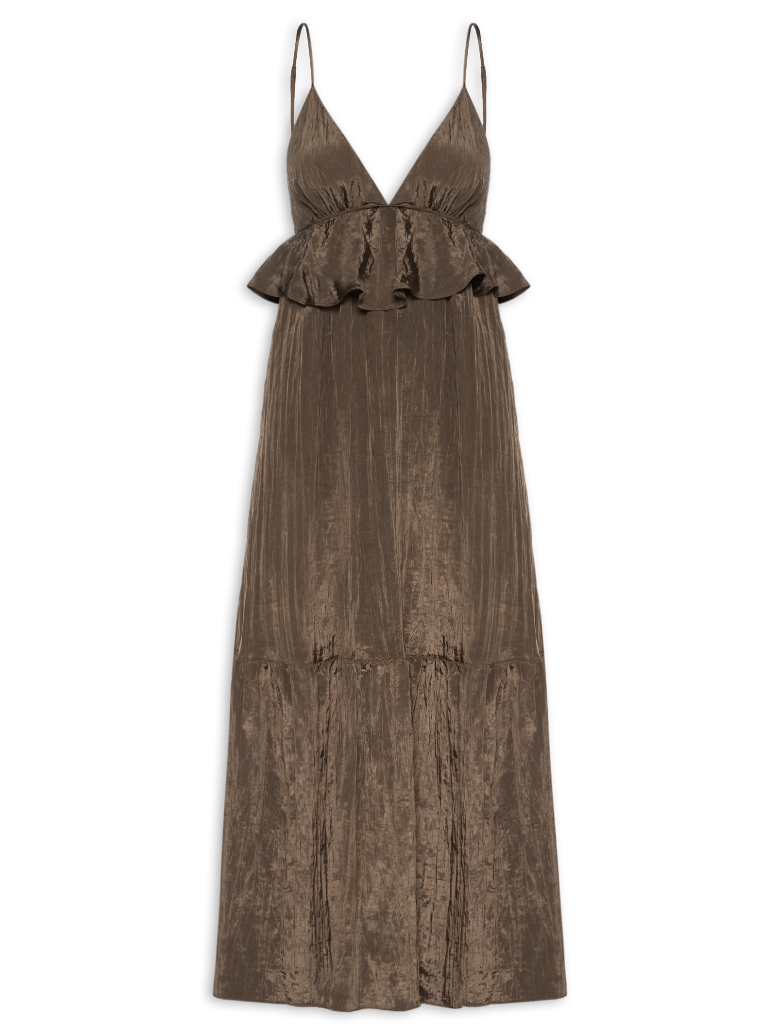 Vestido Fluido Midi Marrom Farm