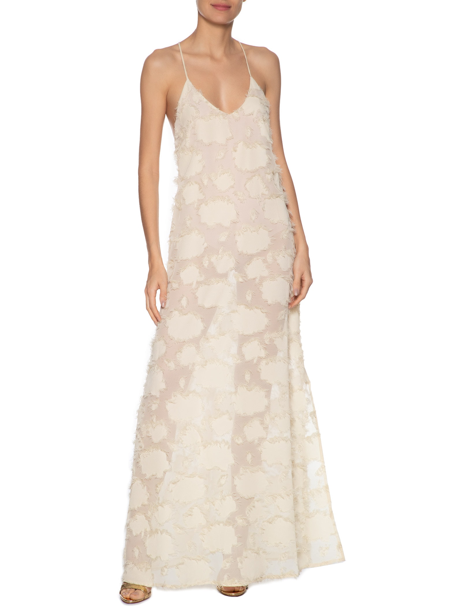 Vestido Fluido Transparência Jacquard Bege Animale Jeans