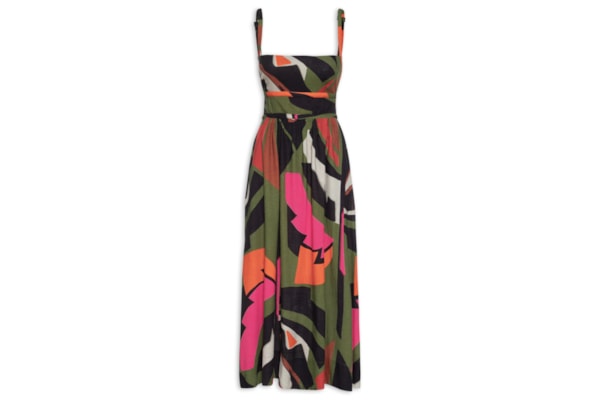 Vestido Folhagem Midi - Verde