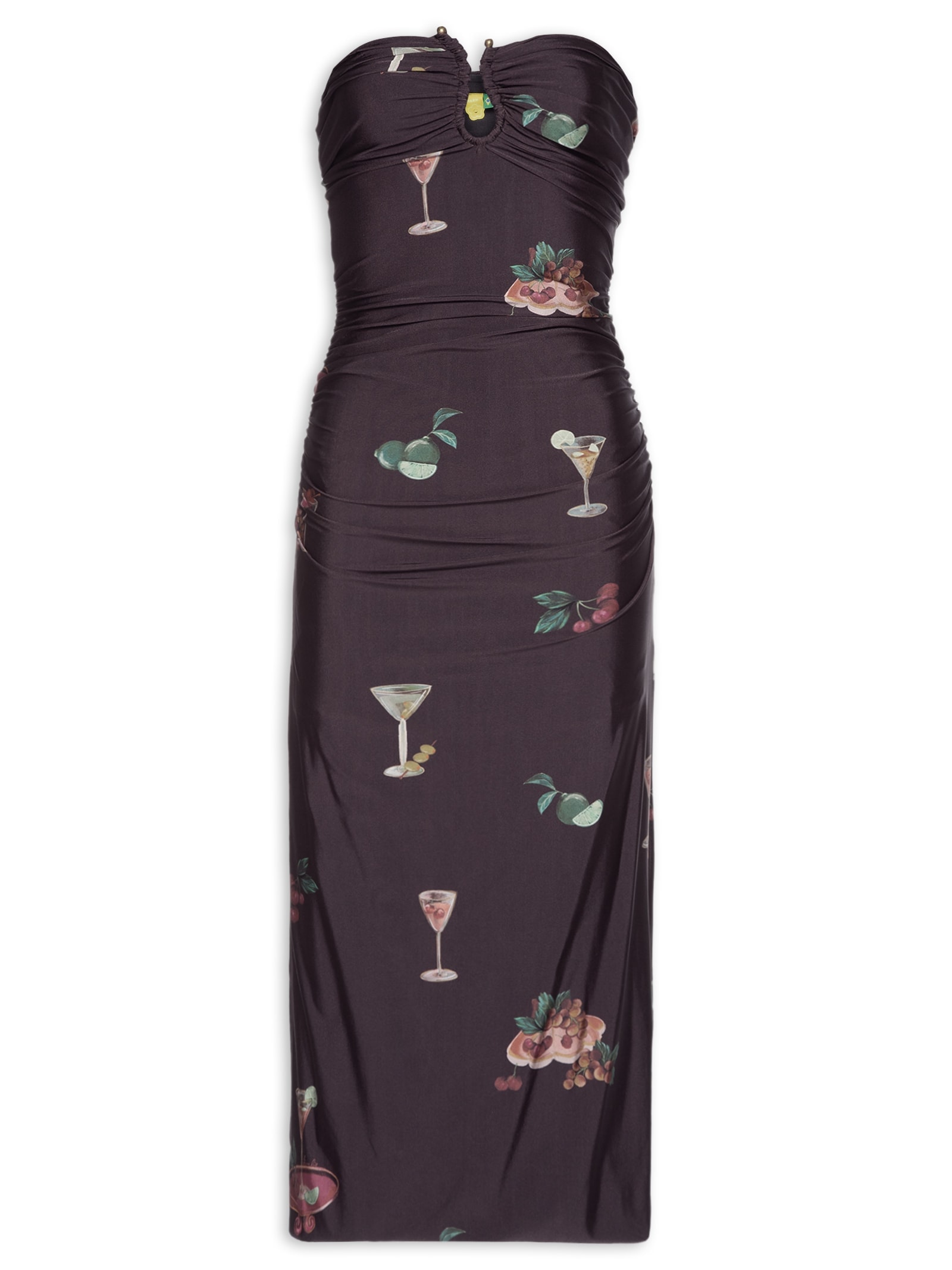 Vestido Franzido Coquetel Tropical Marrom  Farm