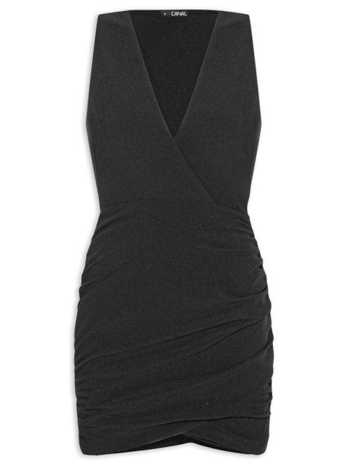 Vestido Franzido De Crepe – Preto