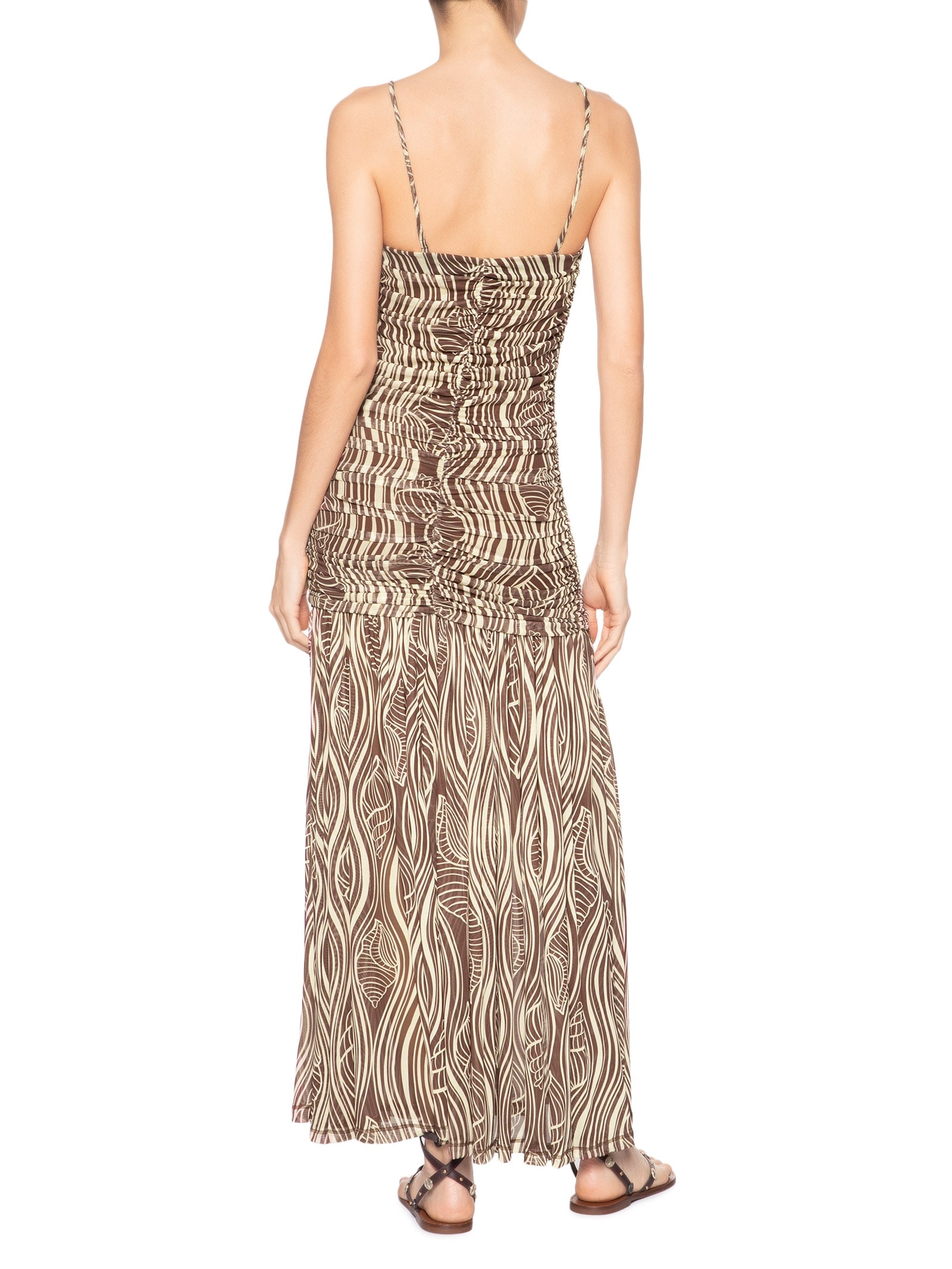 Vestido Franzido Estampa Som Do Mar Marrom Dress To