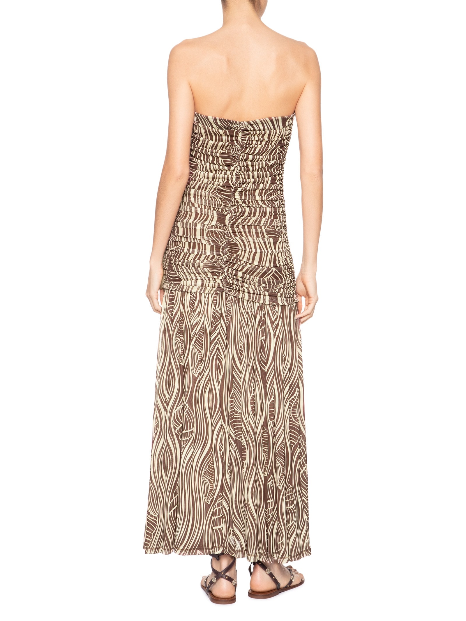 Vestido Franzido Estampa Som Do Mar Marrom Dress To