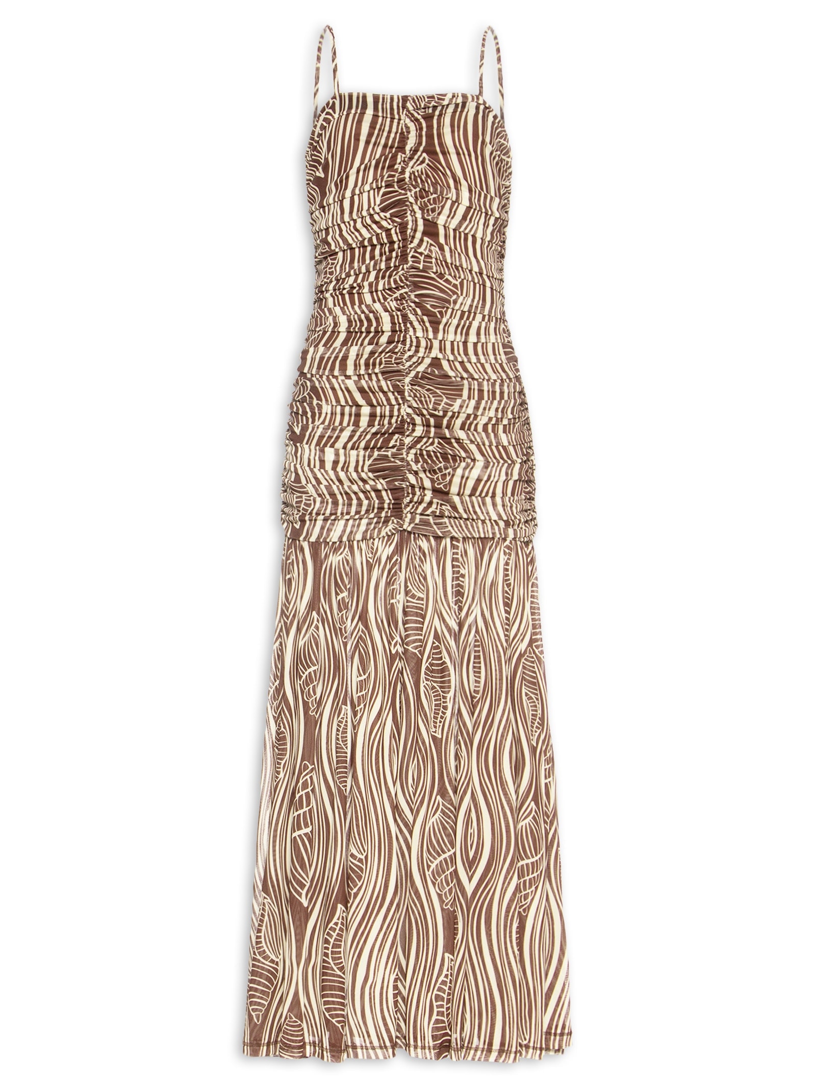 Vestido Franzido Estampa Som Do Mar Marrom Dress To