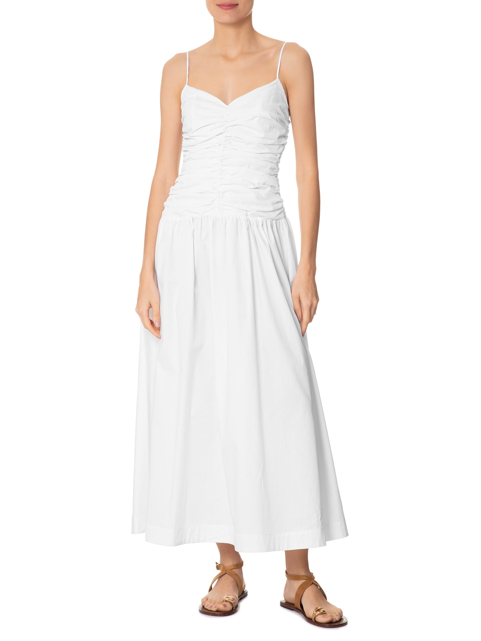 Vestido Franzido Frente Branco Farm