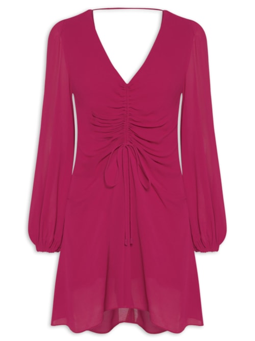 Vestido Franzido Frente Manga Longa – Rosa