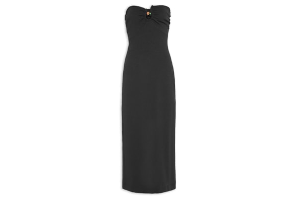 Vestido Franzido Midi - Preto