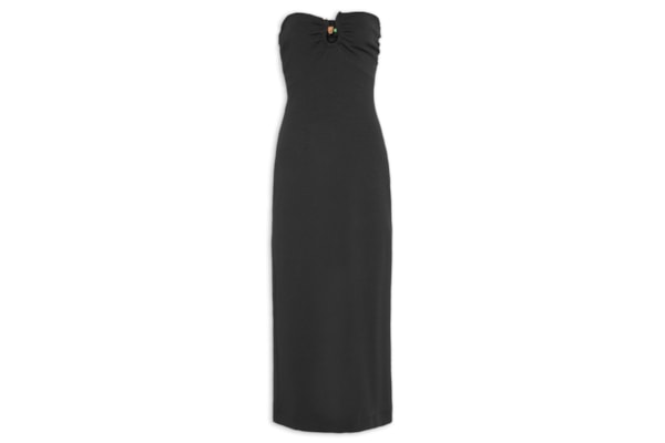 Vestido Franzido Midi - Preto
