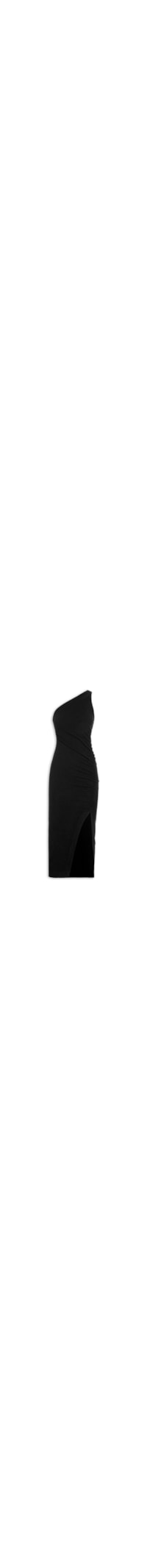 Vestido Franzido Midi Um Ombro Só - Preto