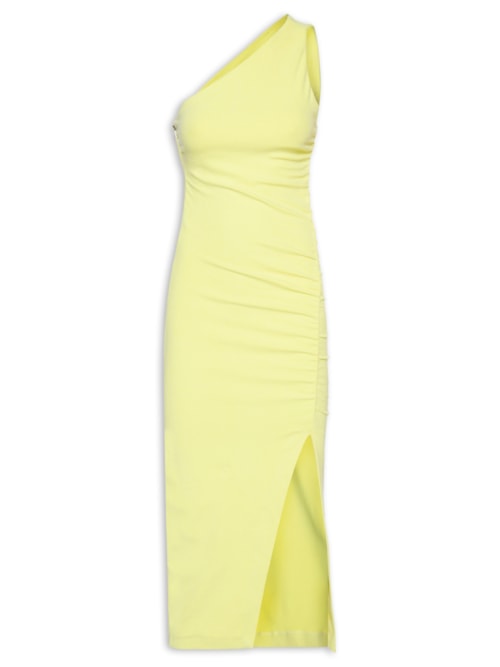 Vestido Franzido Midi Um Ombro Só – Verde