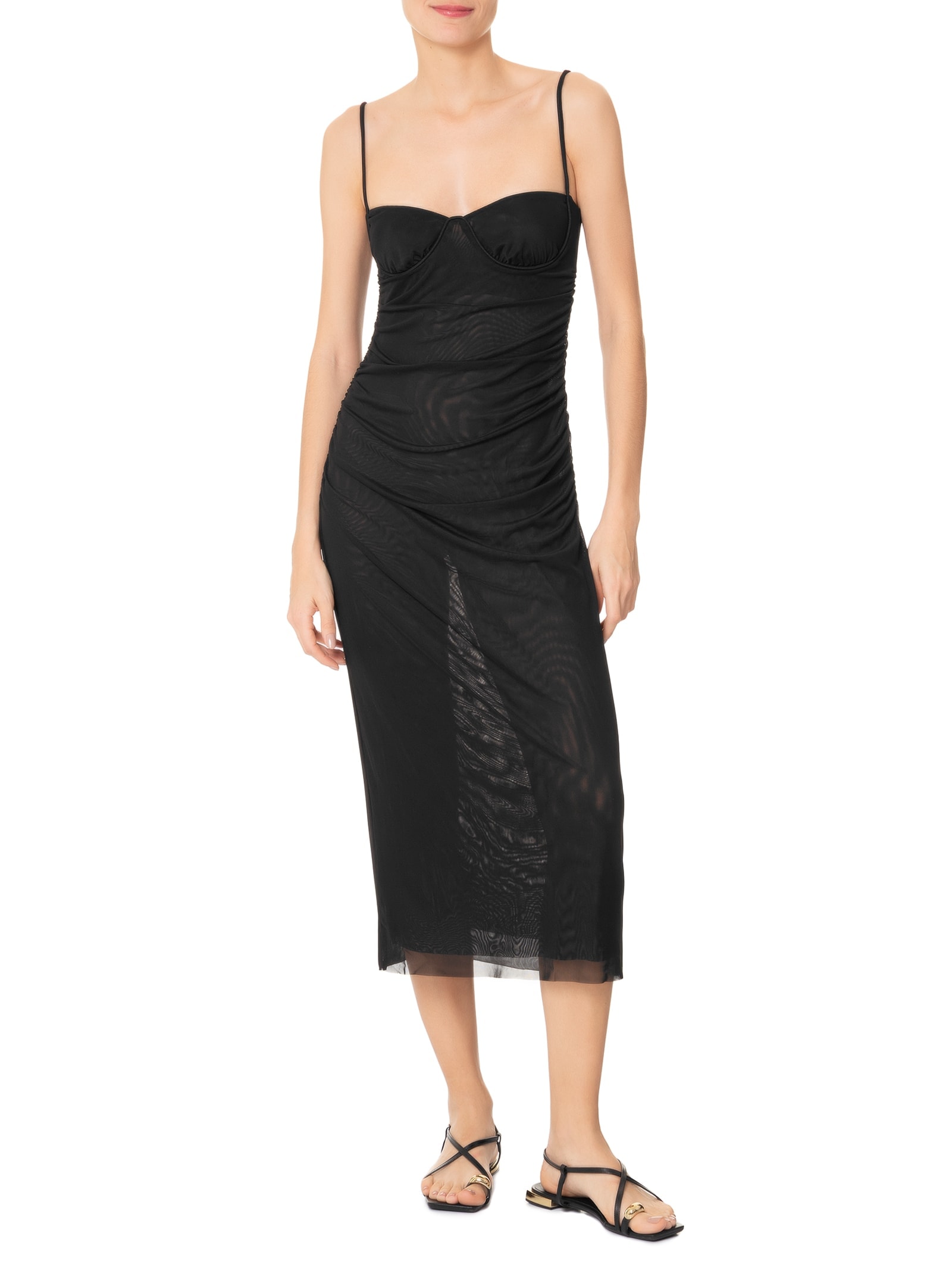 Vestido Franzido Tule Preto Farm