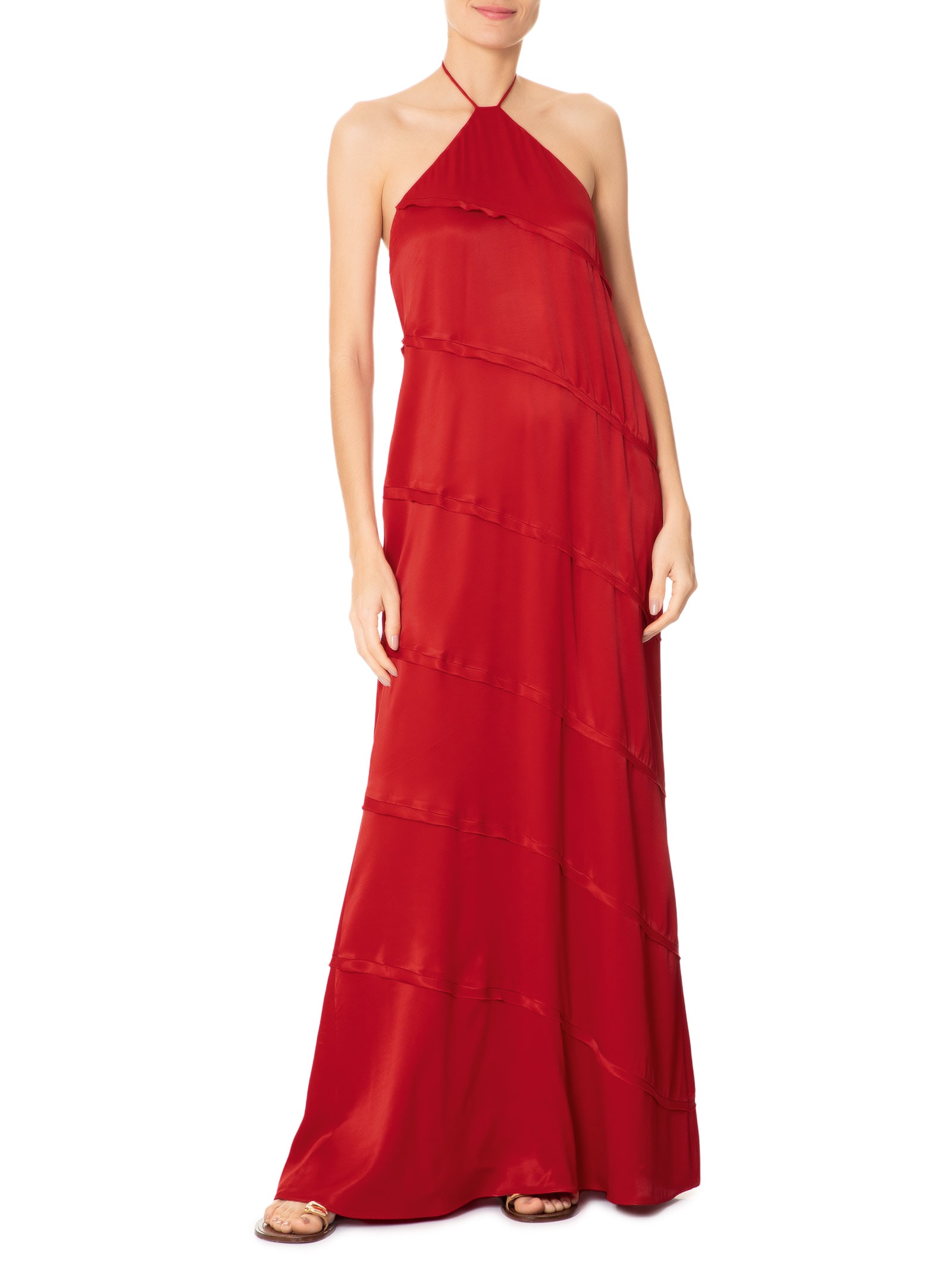 Vestido Frente Única Cetim Vermelho Farm