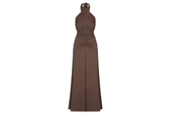 Vestido Frente Única Com Amarração - Marrom