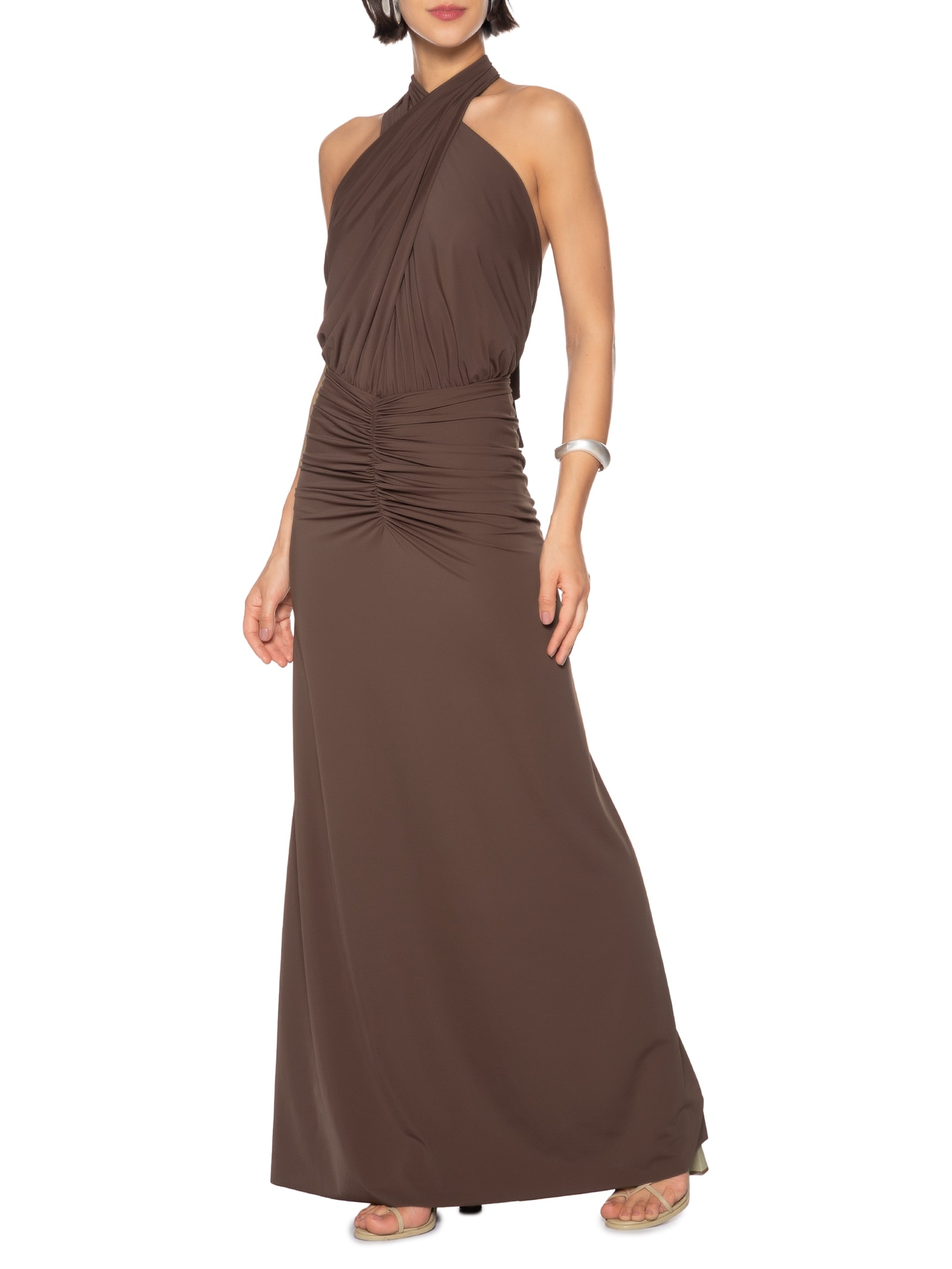 Vestido Frente Única Com Amarração Marrom Lança Perfume