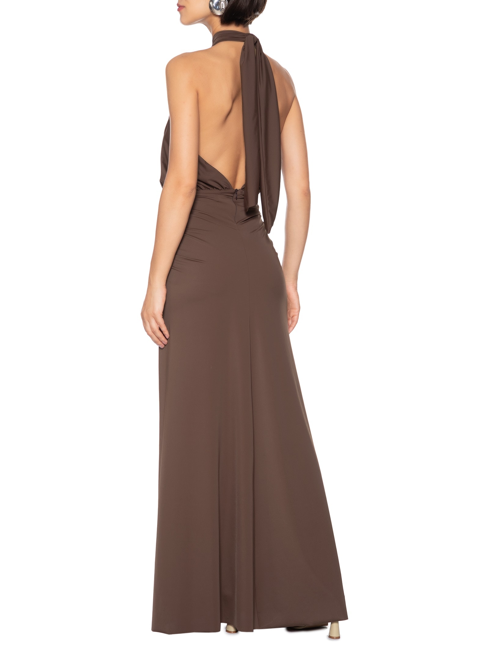 Vestido Frente Única Com Amarração Marrom Lança Perfume