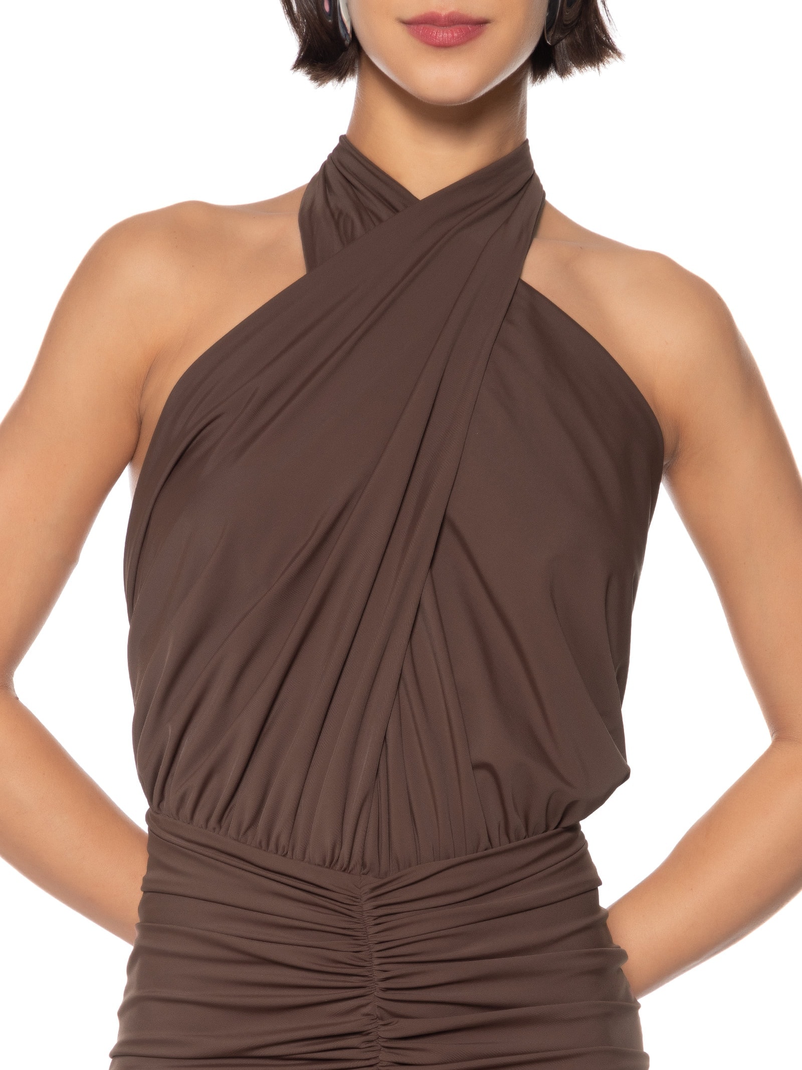 Vestido Frente Única Com Amarração Marrom Lança Perfume