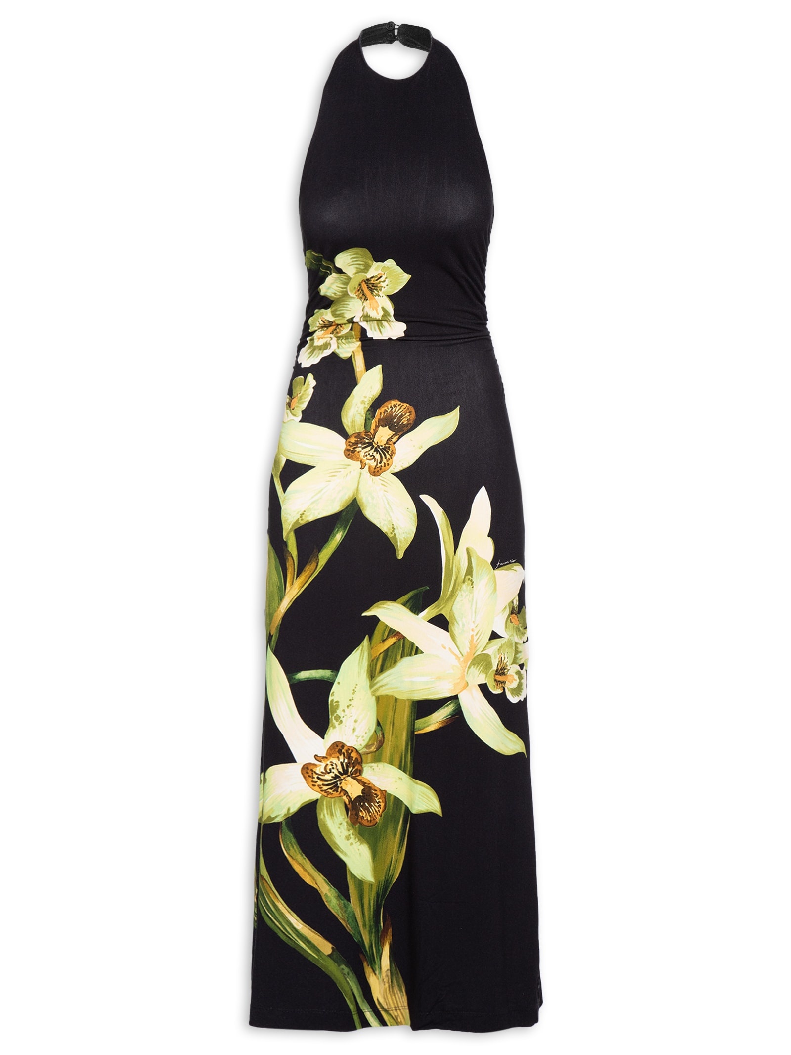Vestido Frente Única Floral Orquídea Preto Farm