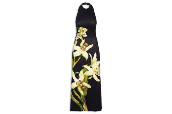 Vestido Frente Única Floral Orquídea - Preto