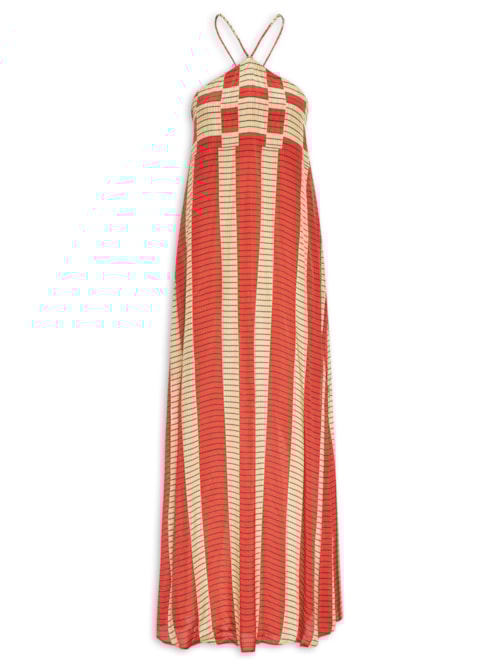 Vestido Frente Única Listra Raia – Vermelho