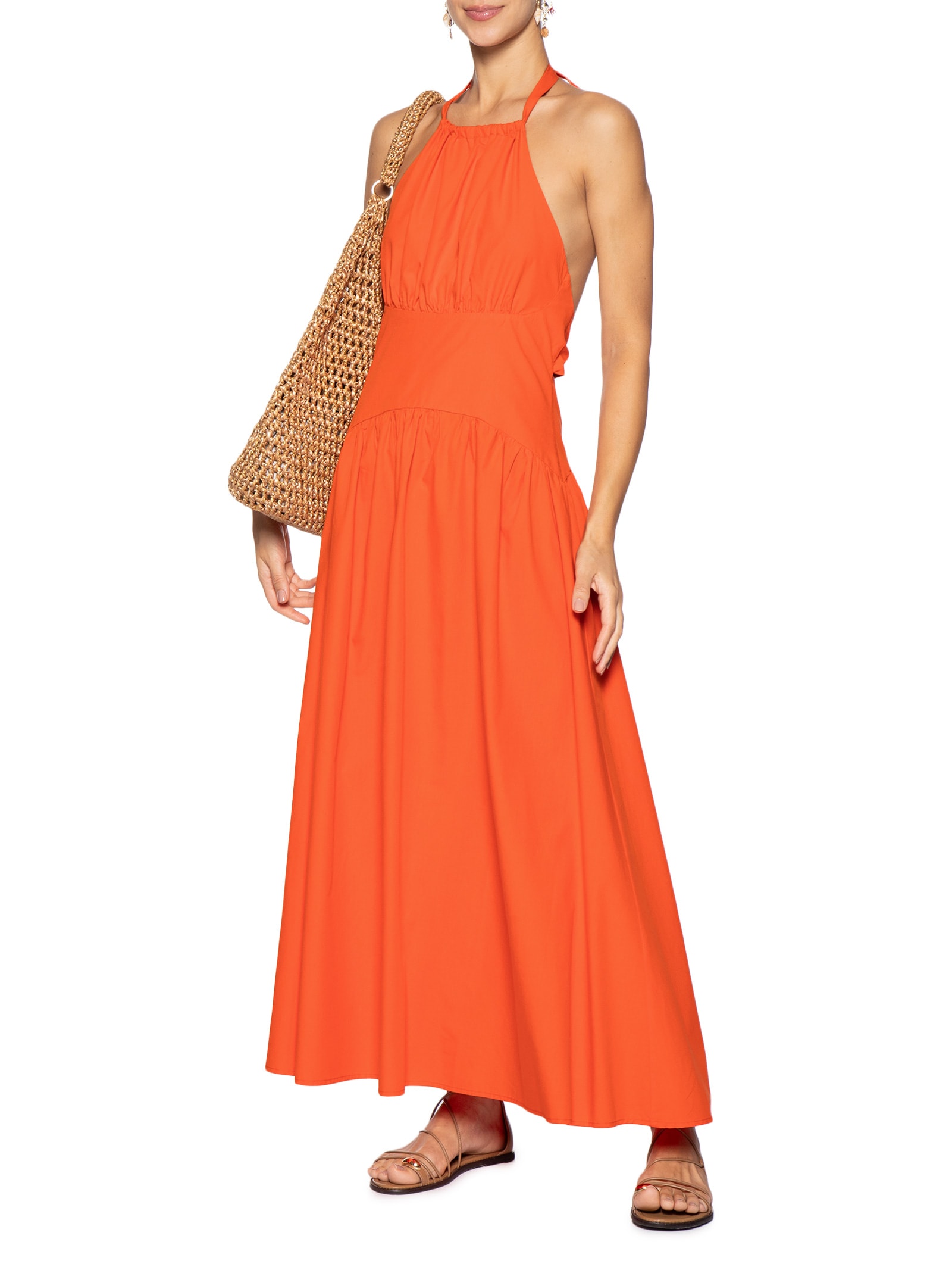 Vestido Frente Única Midi Laranja Farm