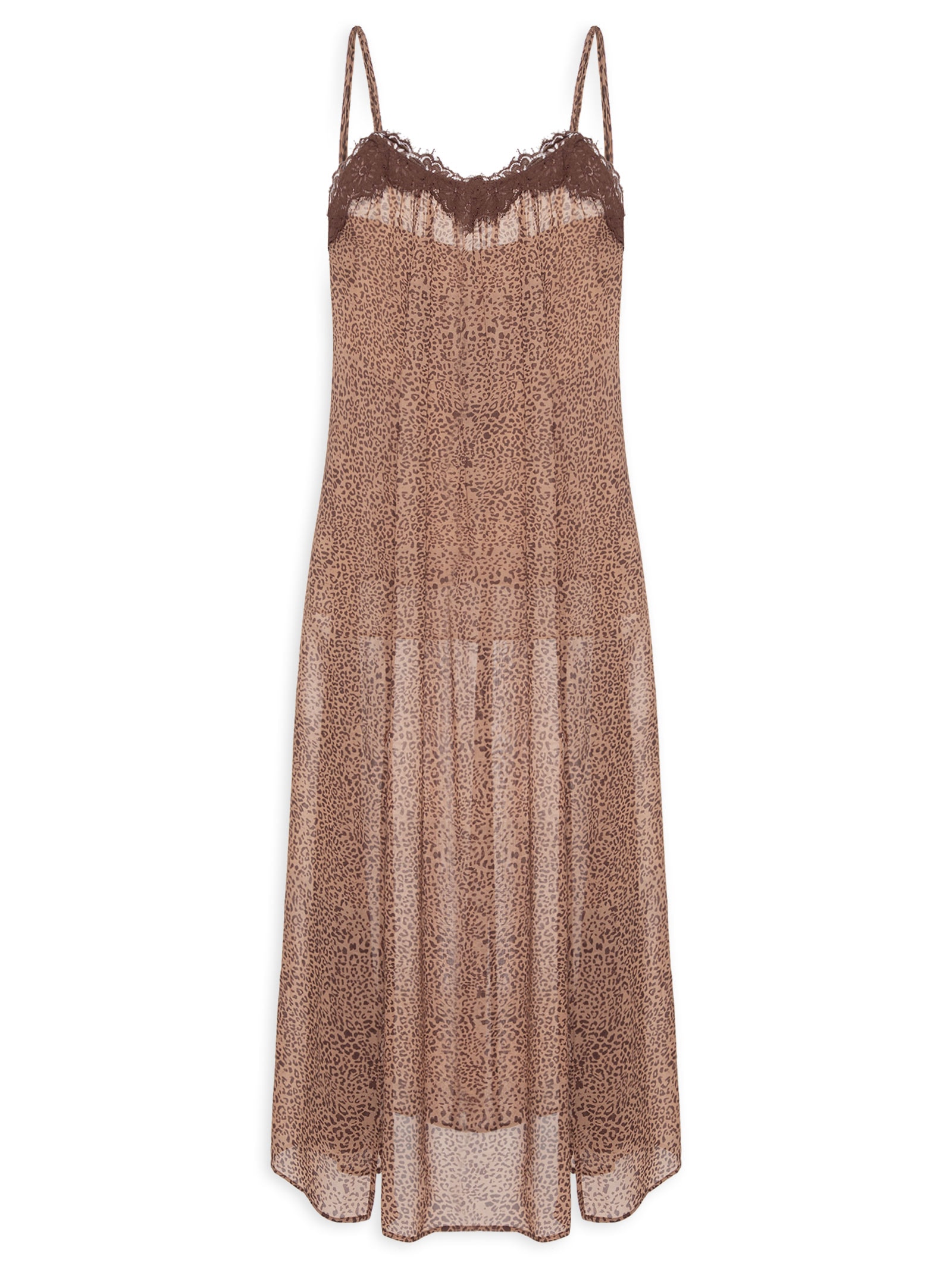Vestido GGT Estampa Onça Manchada Marrom Animale Jeans