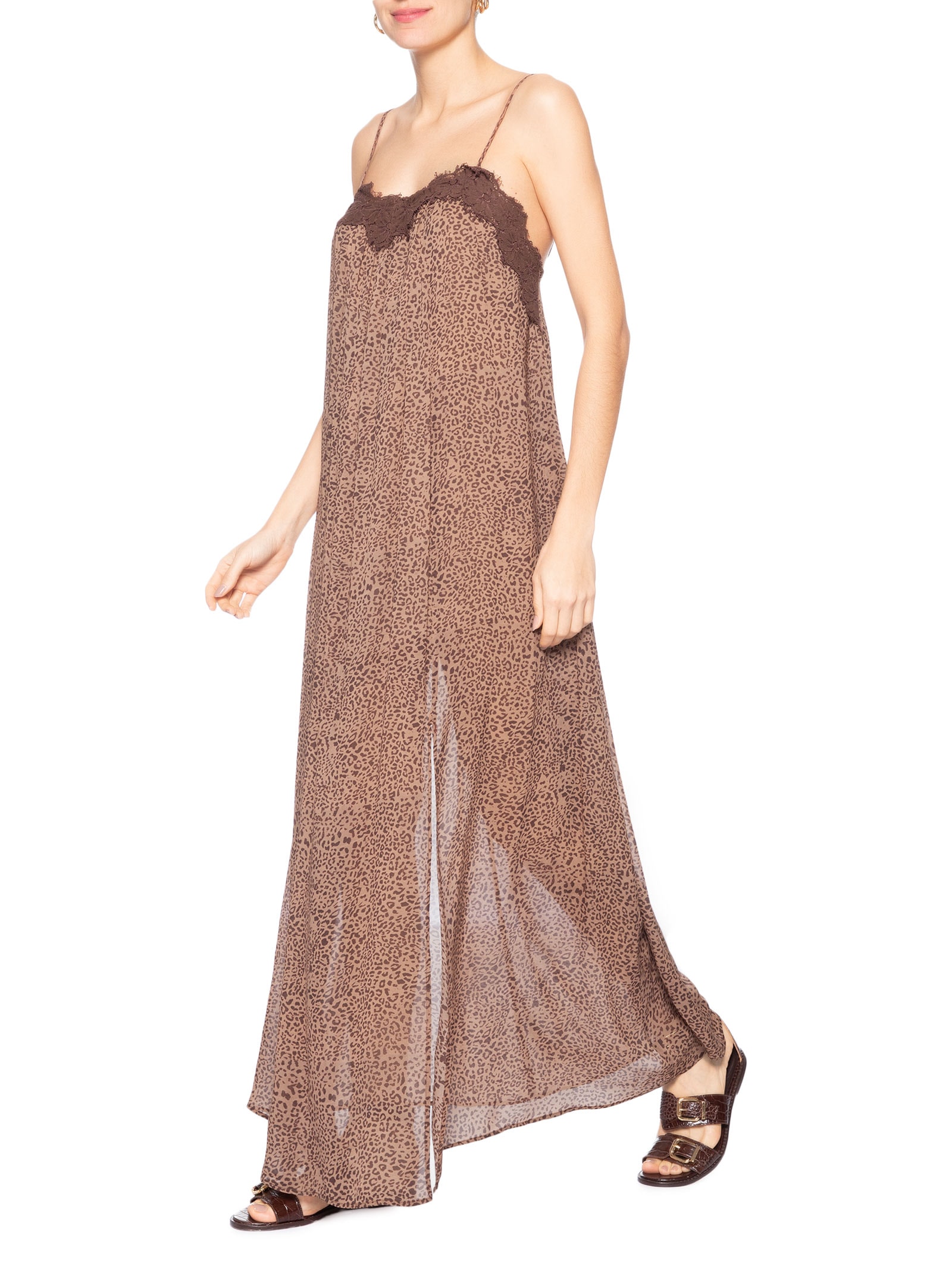 Vestido GGT Estampa Onça Manchada Marrom Animale Jeans