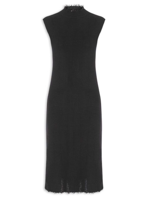 Vestido Gola Alta Frayed – Preto